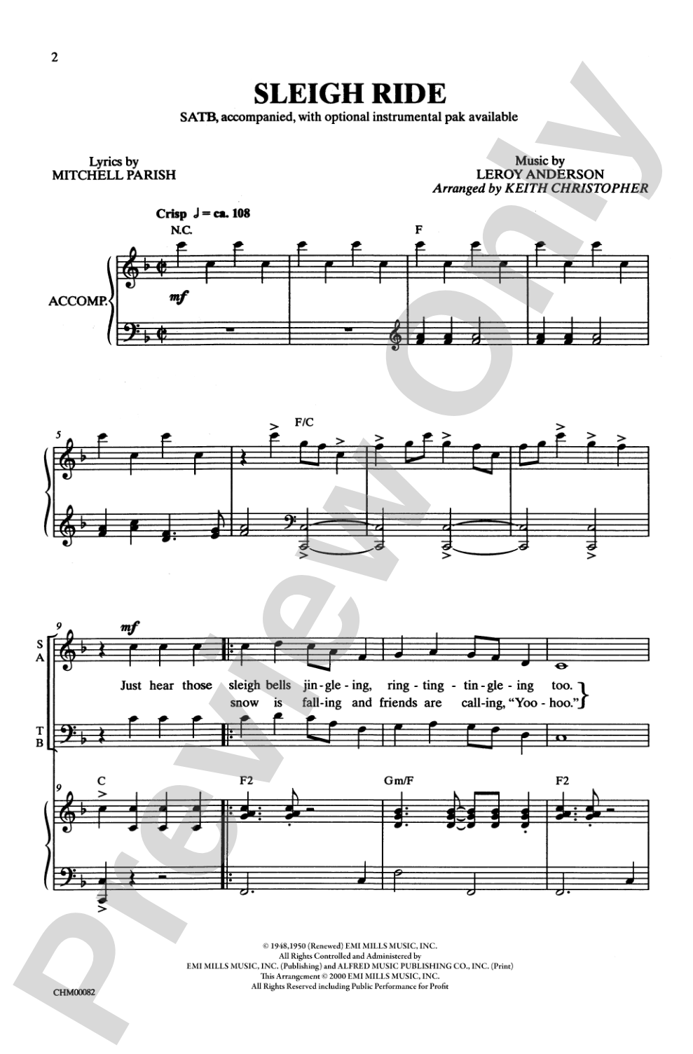 Sleigh Ride: SATB Choral Octavo