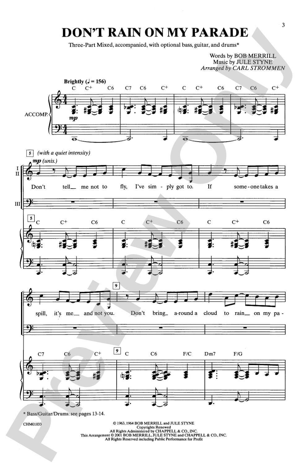 Don't Rain on My Parade: 3-Part Mixed Choral Octavo