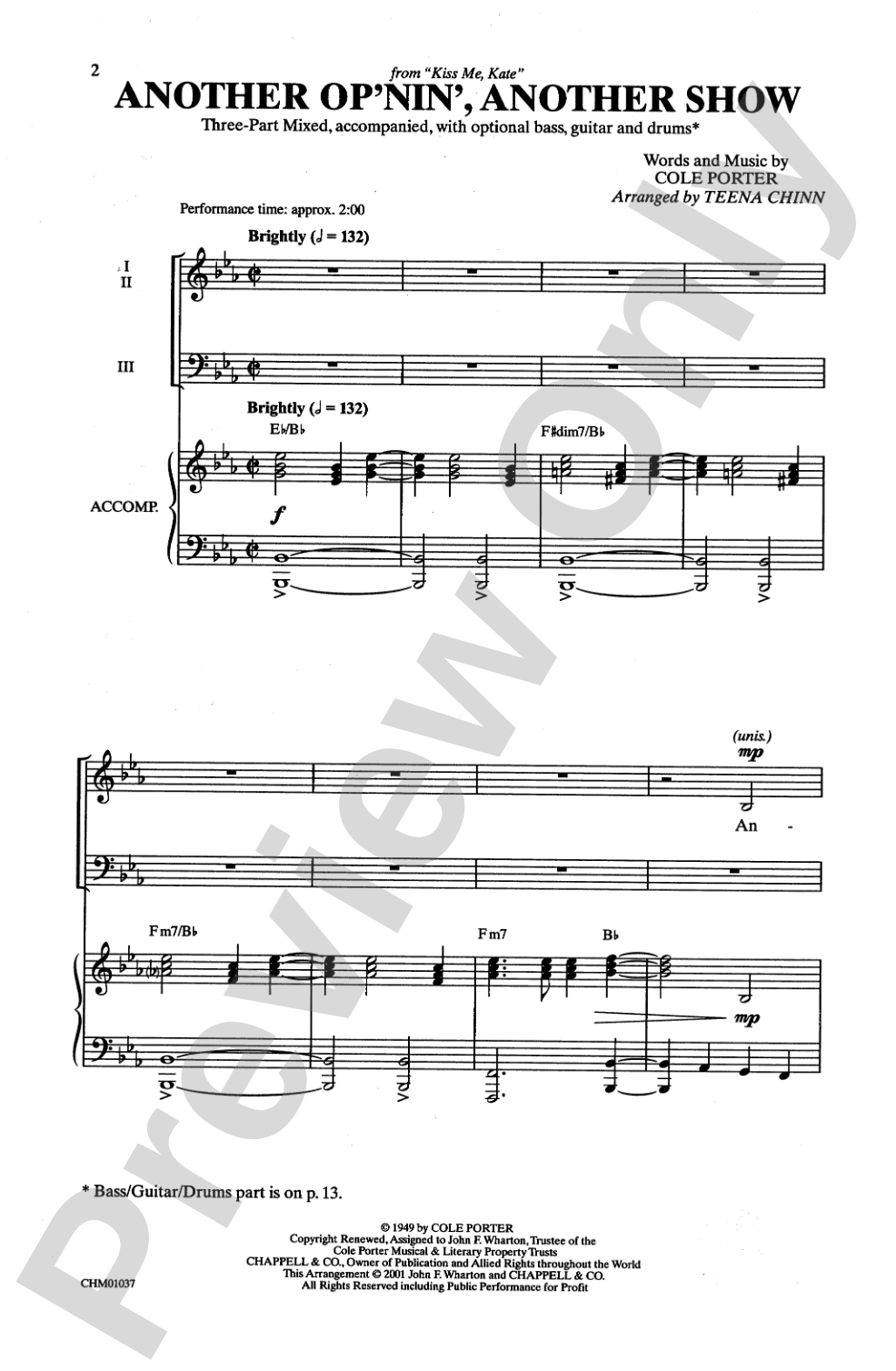 Another Op'nin', Another Show (from <I>Kiss Me, Kate</I>): 3-Part Mixed Choral Octavo