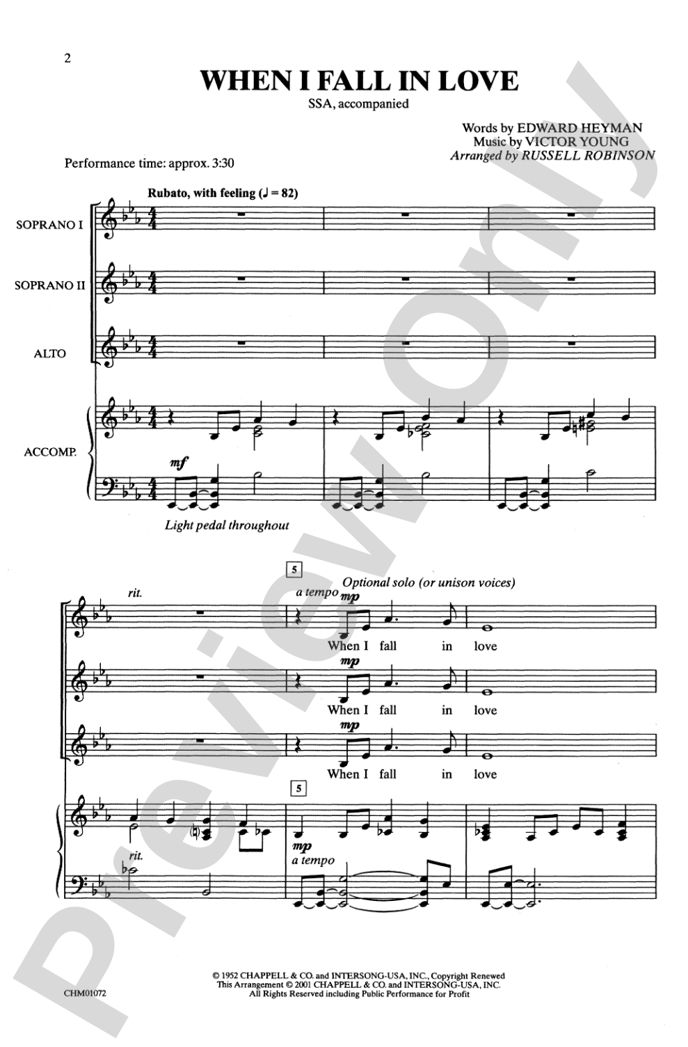 When I Fall in Love: SSA Choral Octavo
