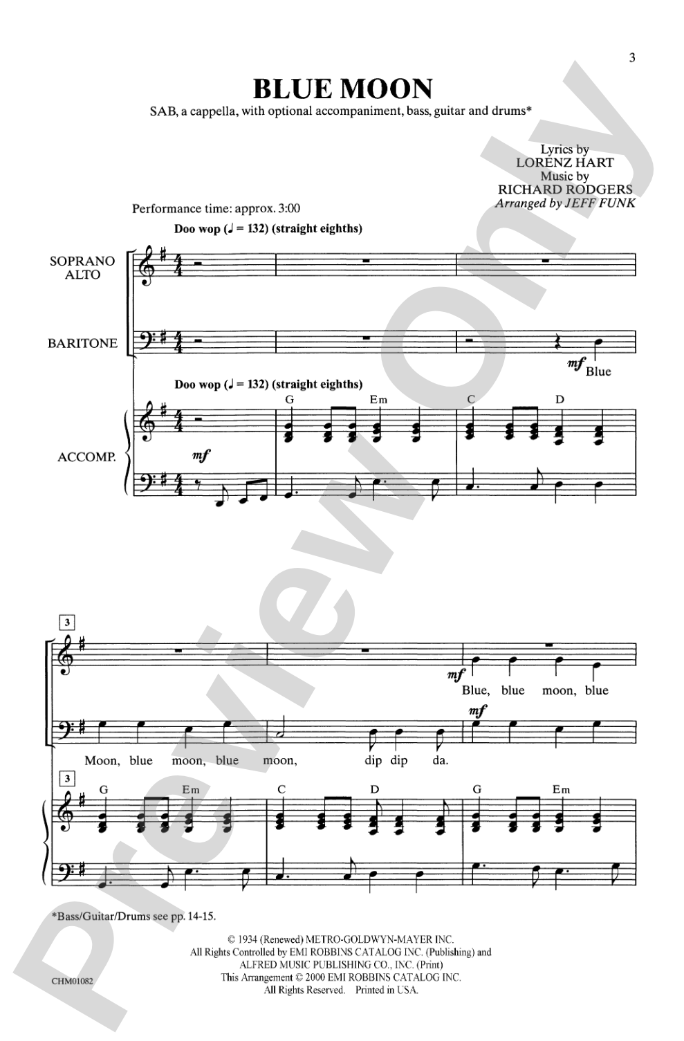 Blue Moon: SAB, <I>a cappella</I> Choral Octavo