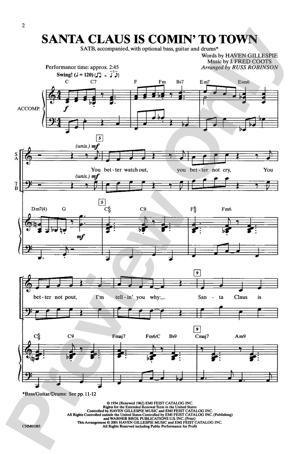 Santa Claus Is Comin' to Town: SATB Choral Octavo