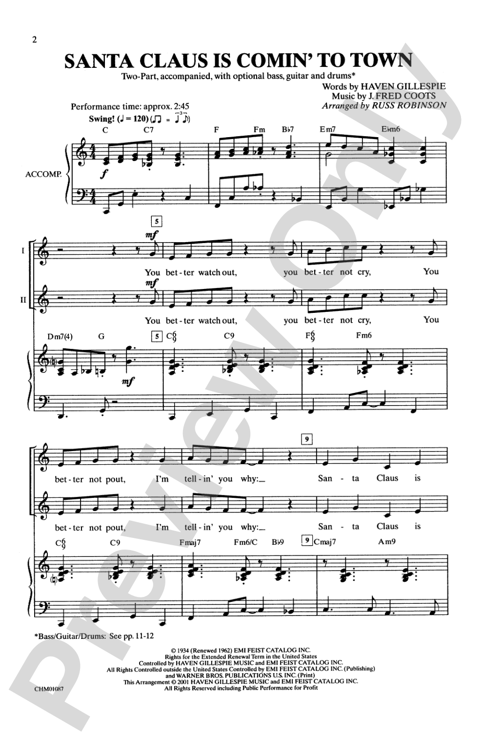 Santa Claus Is Comin' to Town: 2-Part Choral Octavo