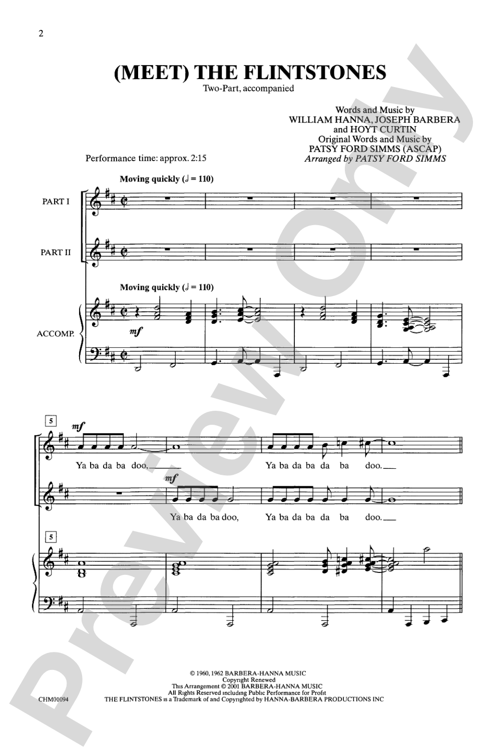 (Meet) The Flintstones: 2-Part Choral Octavo