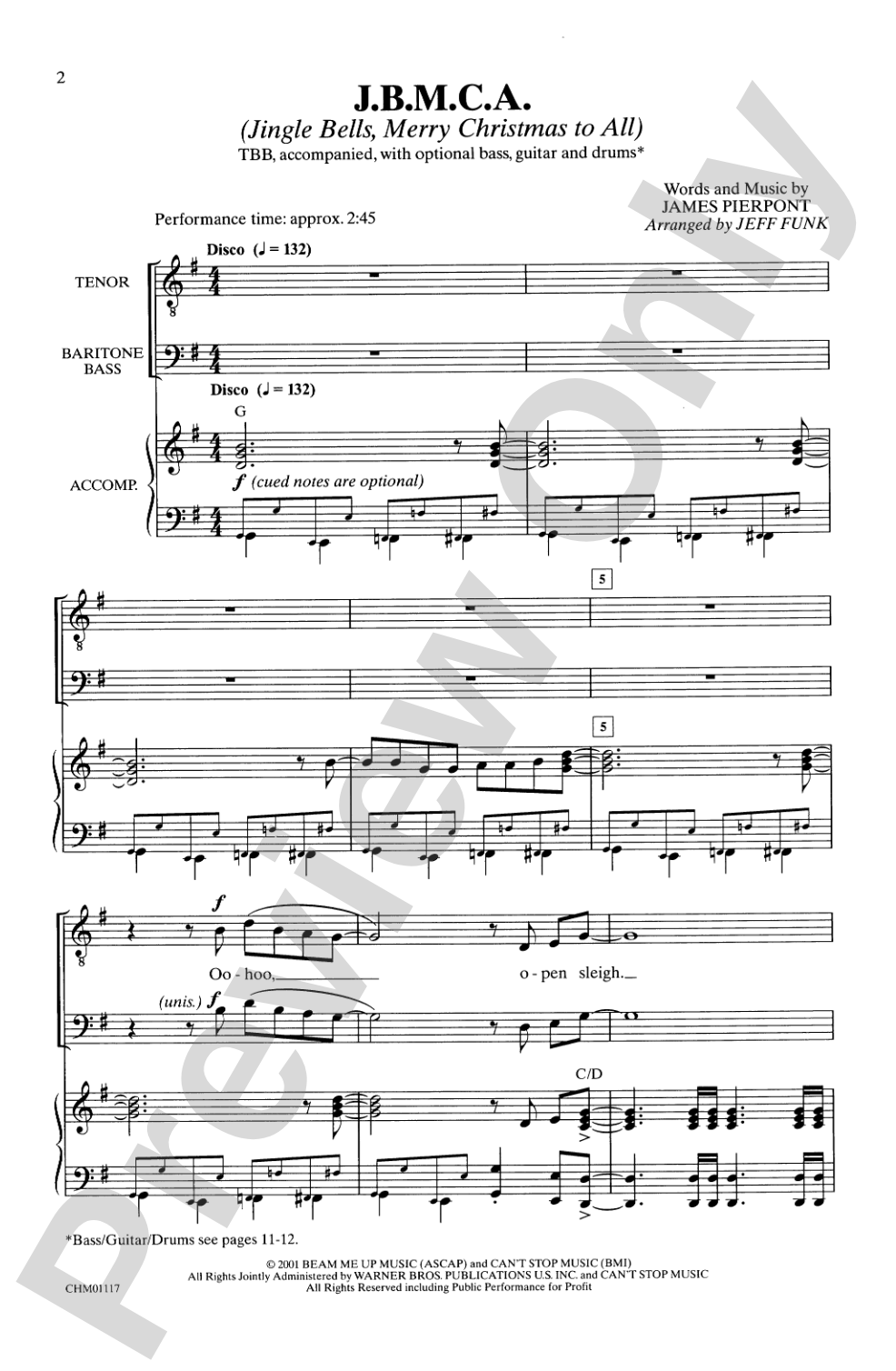 J.B.M.C.A. (Jingle Bells, Merry Christmas to All): TBB Choral Octavo