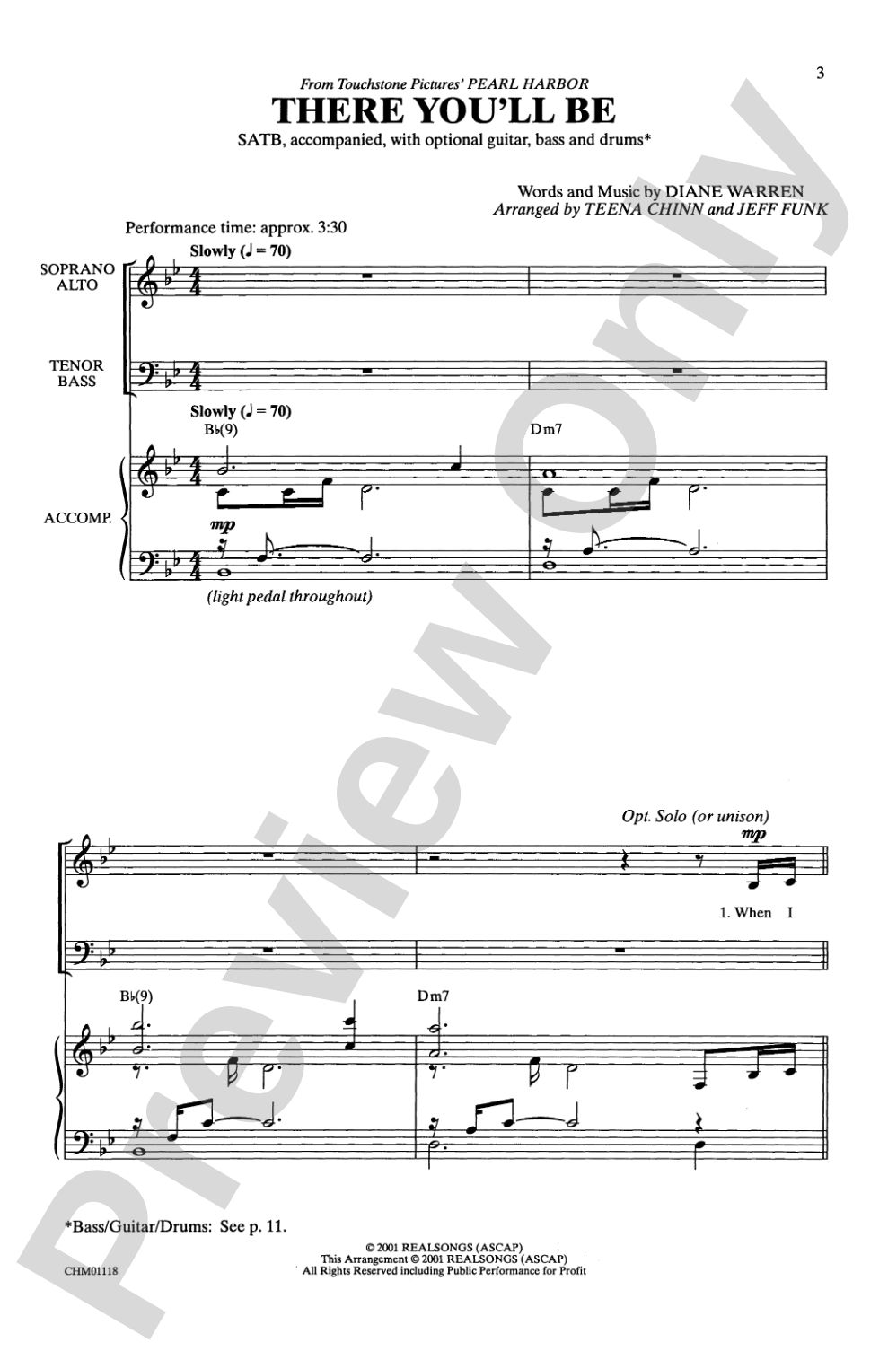 There You'll Be (from <I>Pearl Harbor</I>): SATB Choral Octavo