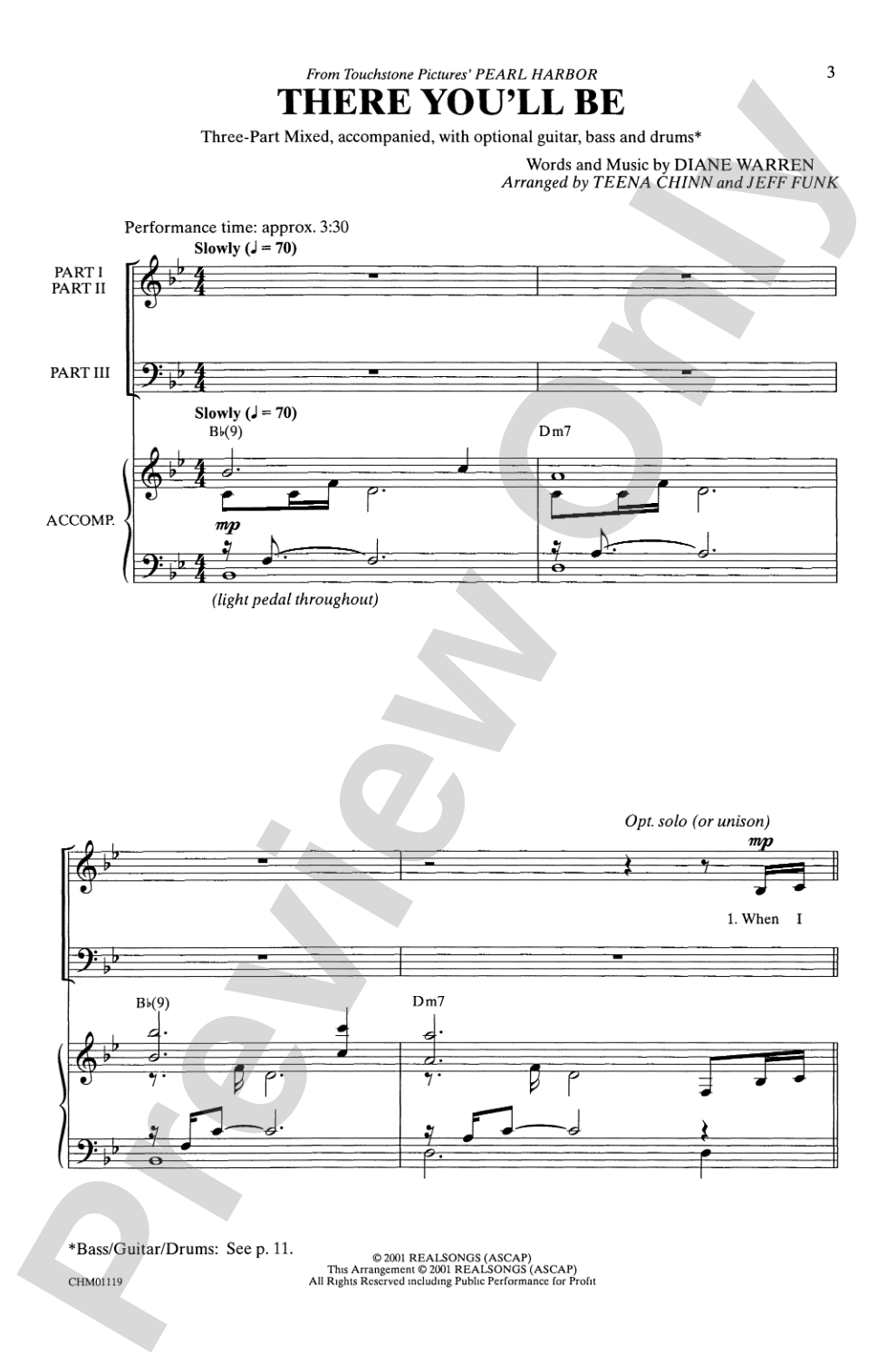 There You'll Be (from <I>Pearl Harbor</I>): 3-Part Mixed Choral Octavo