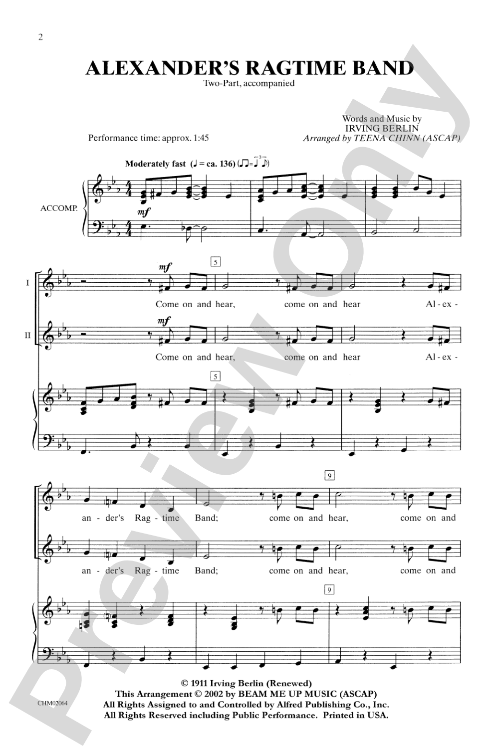 Alexander's Ragtime Band: 2-Part Choral Octavo