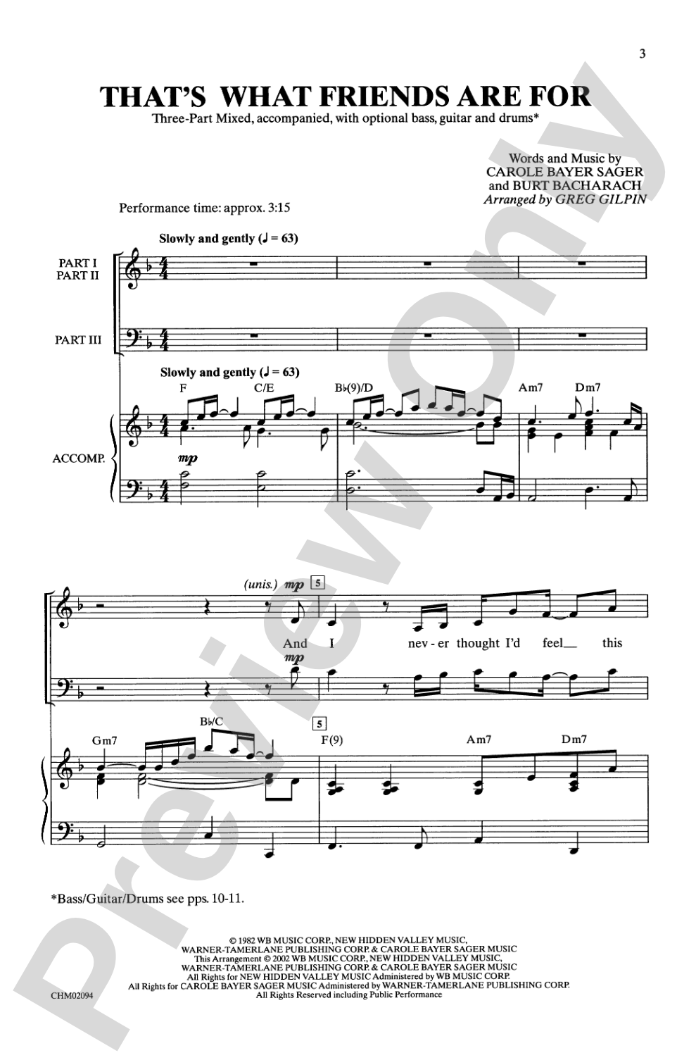 That's What Friends Are For: 3-Part Mixed Choral Octavo