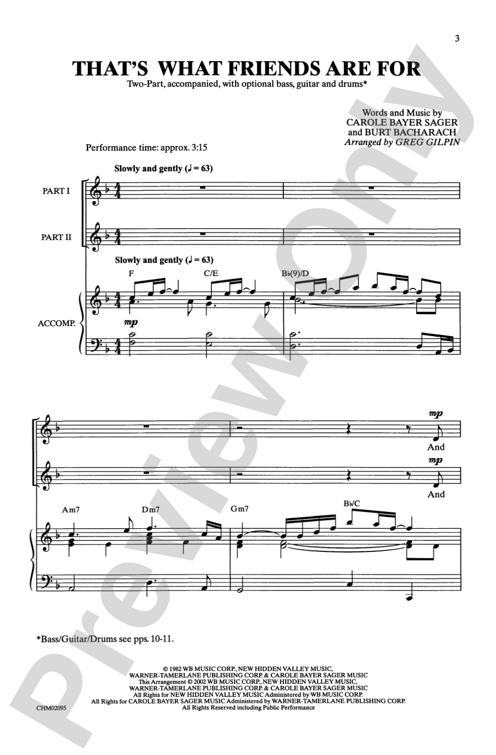 That's What Friends Are For: 2-Part Choral Octavo
