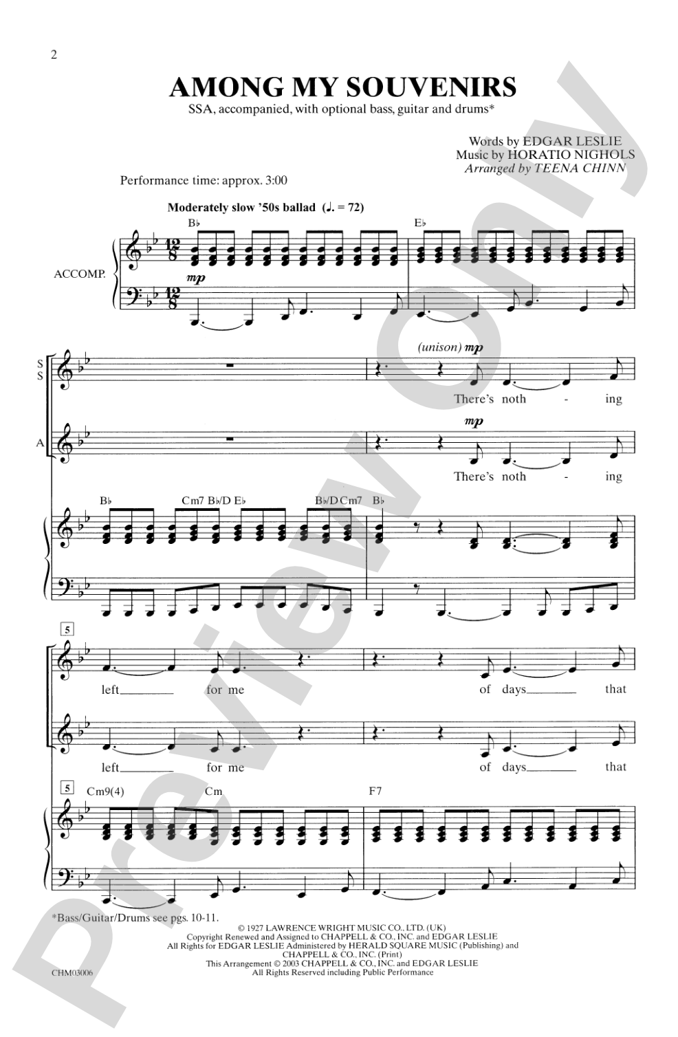 Among My Souvenirs: SSA Choral Octavo