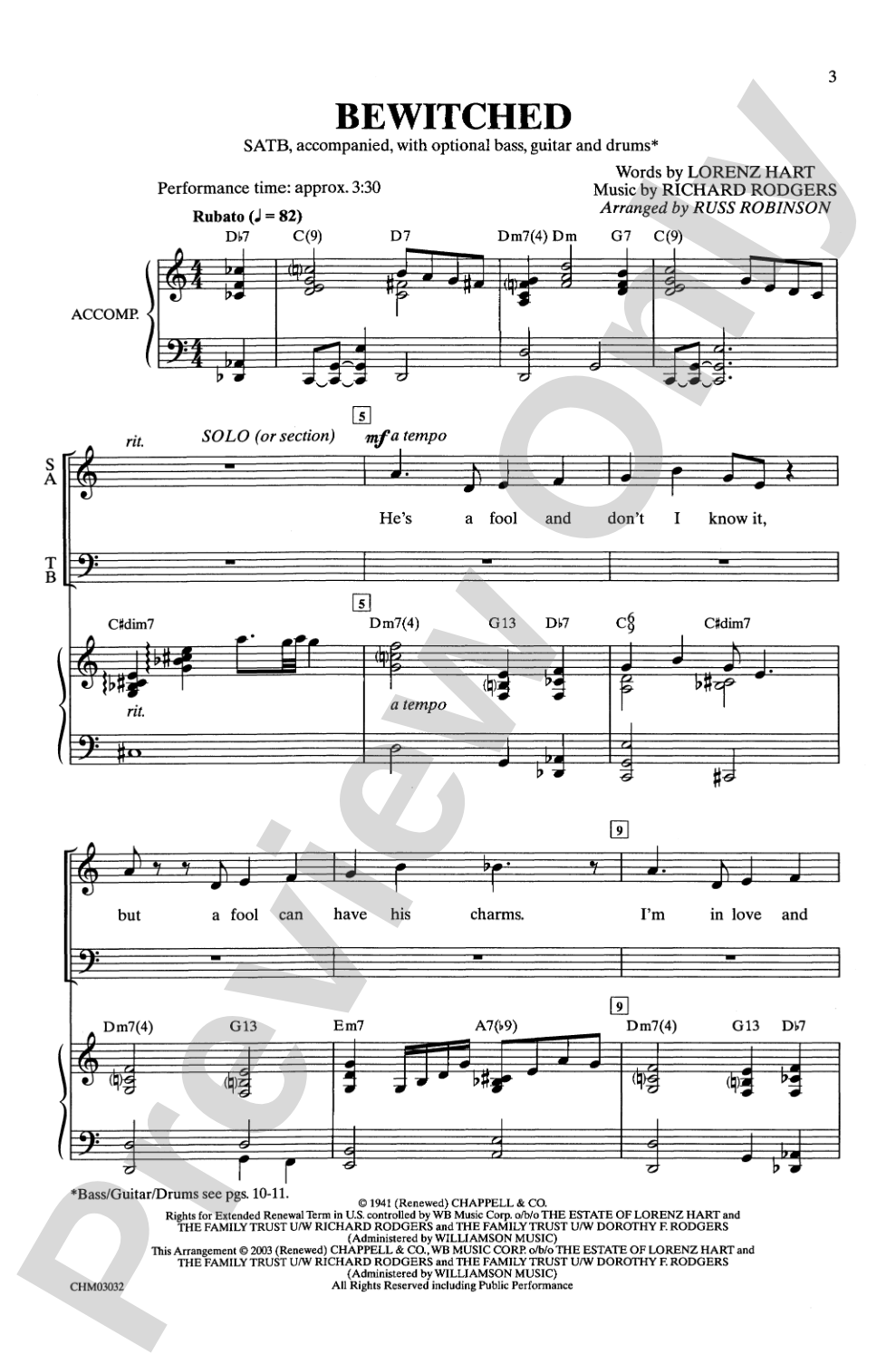 Bewitched (from <I>Pal Joey</I>): SATB Choral Octavo