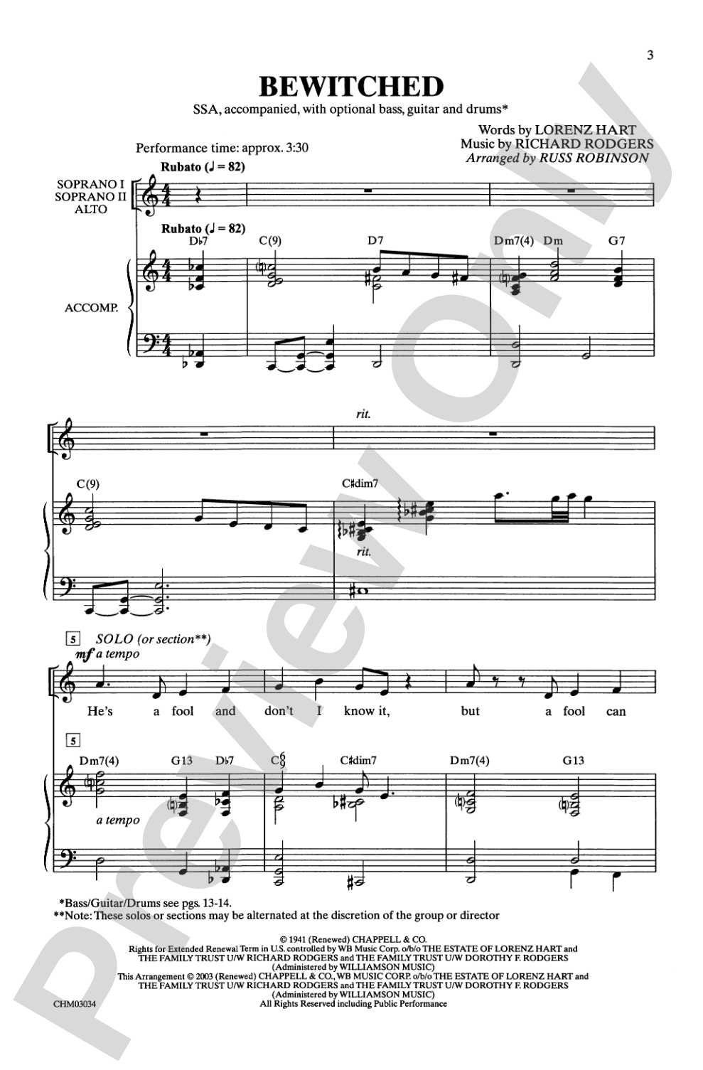 Bewitched (from <I>Pal Joey</I>): SSA Choral Octavo