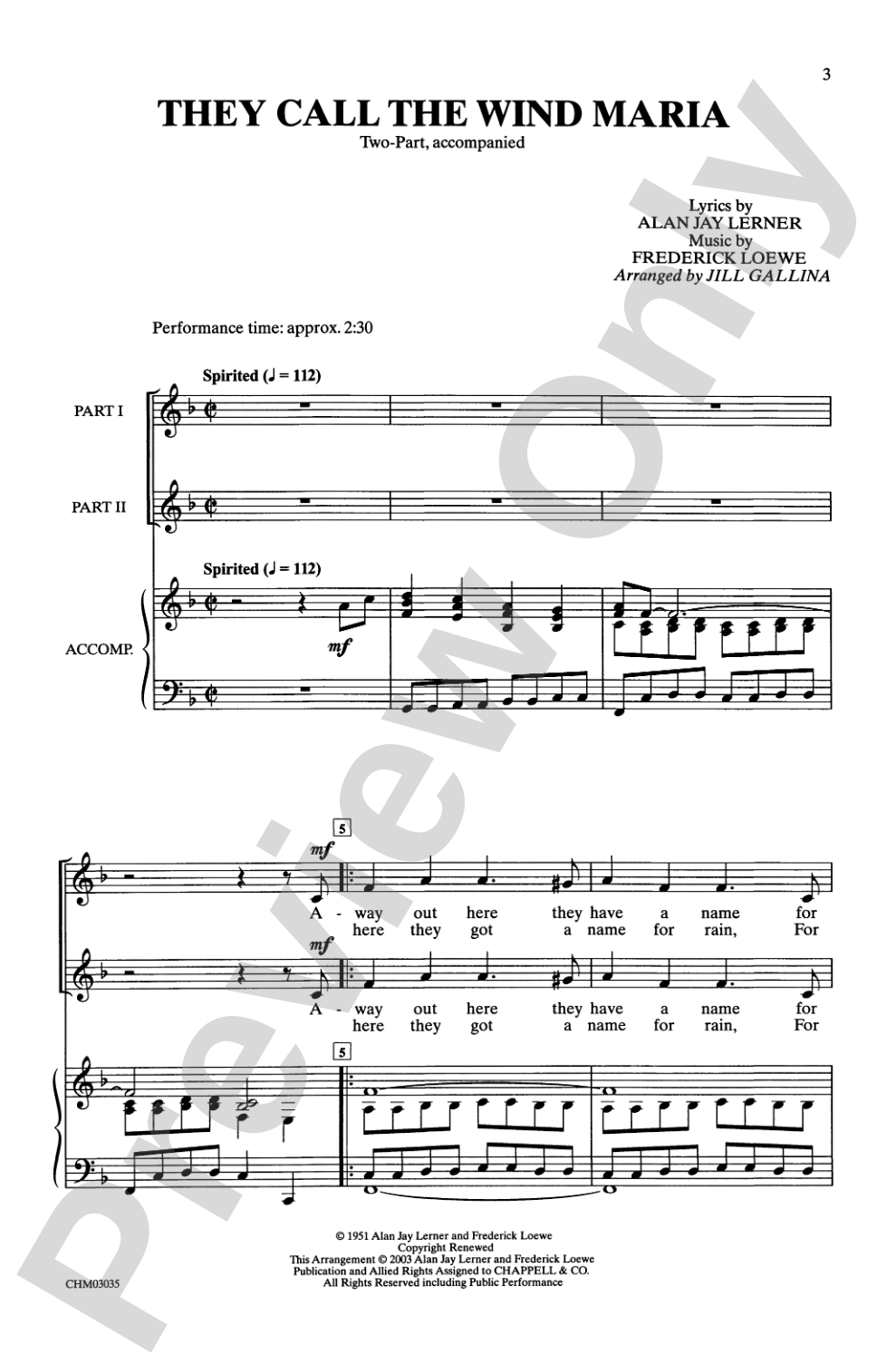 They Call the Wind Maria (from <I>Paint Your Wagon</I>): 2-Part Choral Octavo