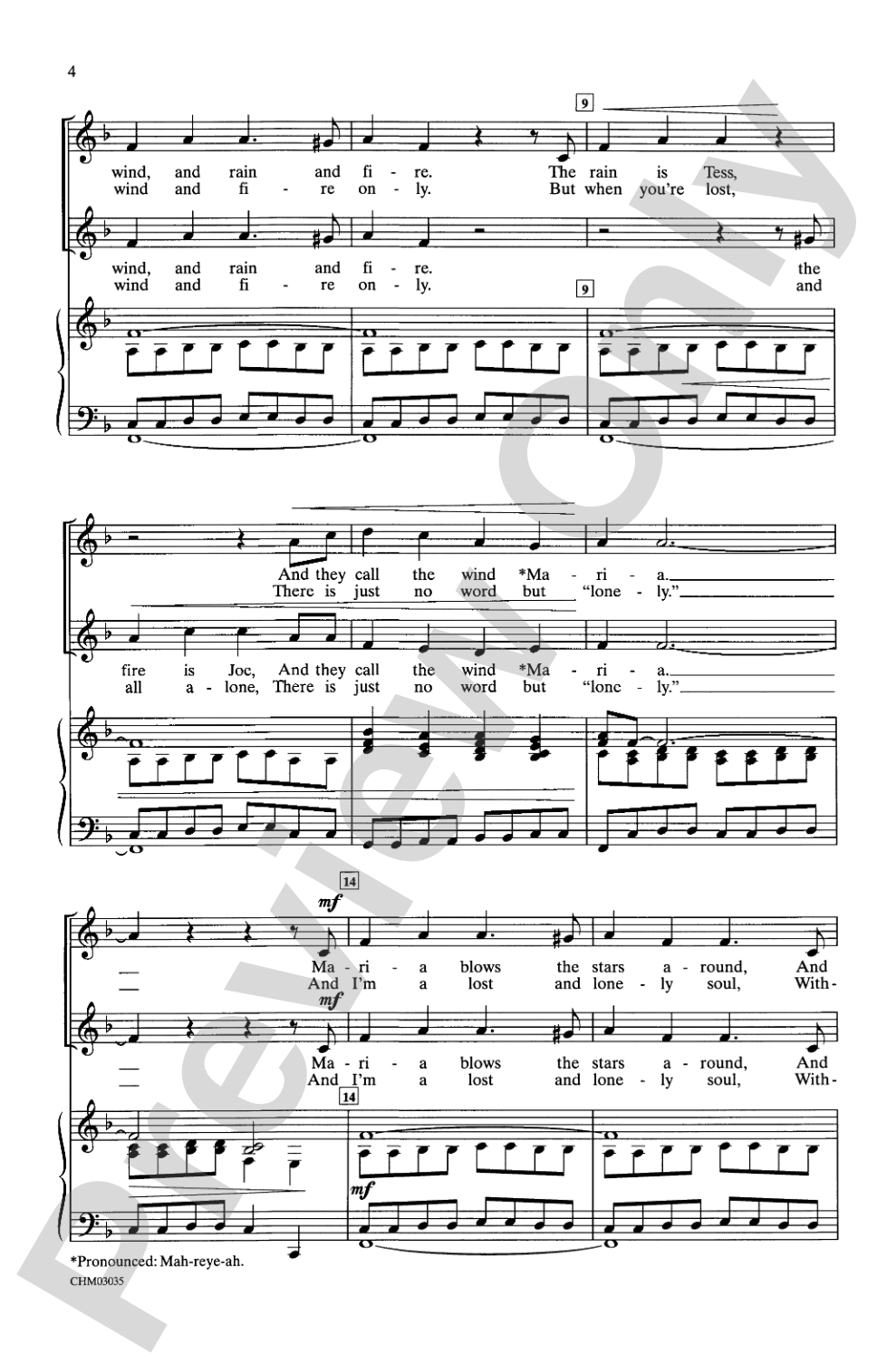 They Call the Wind Maria (from <I>Paint Your Wagon</I>): 2-Part Choral Octavo