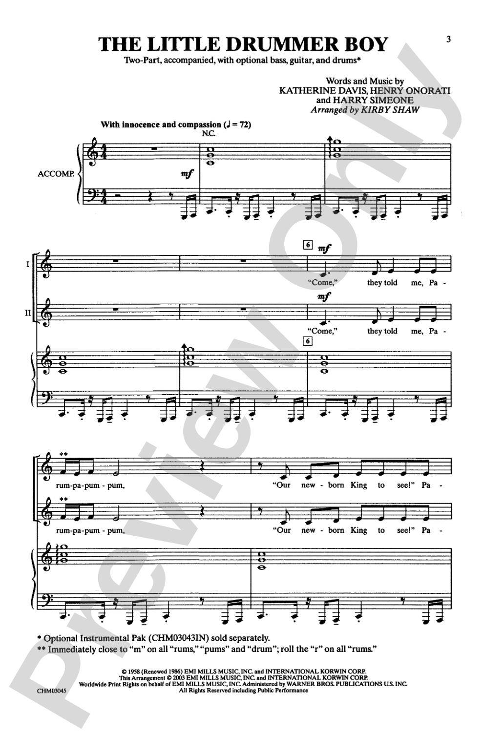 The Little Drummer Boy: 2-Part Choral Octavo