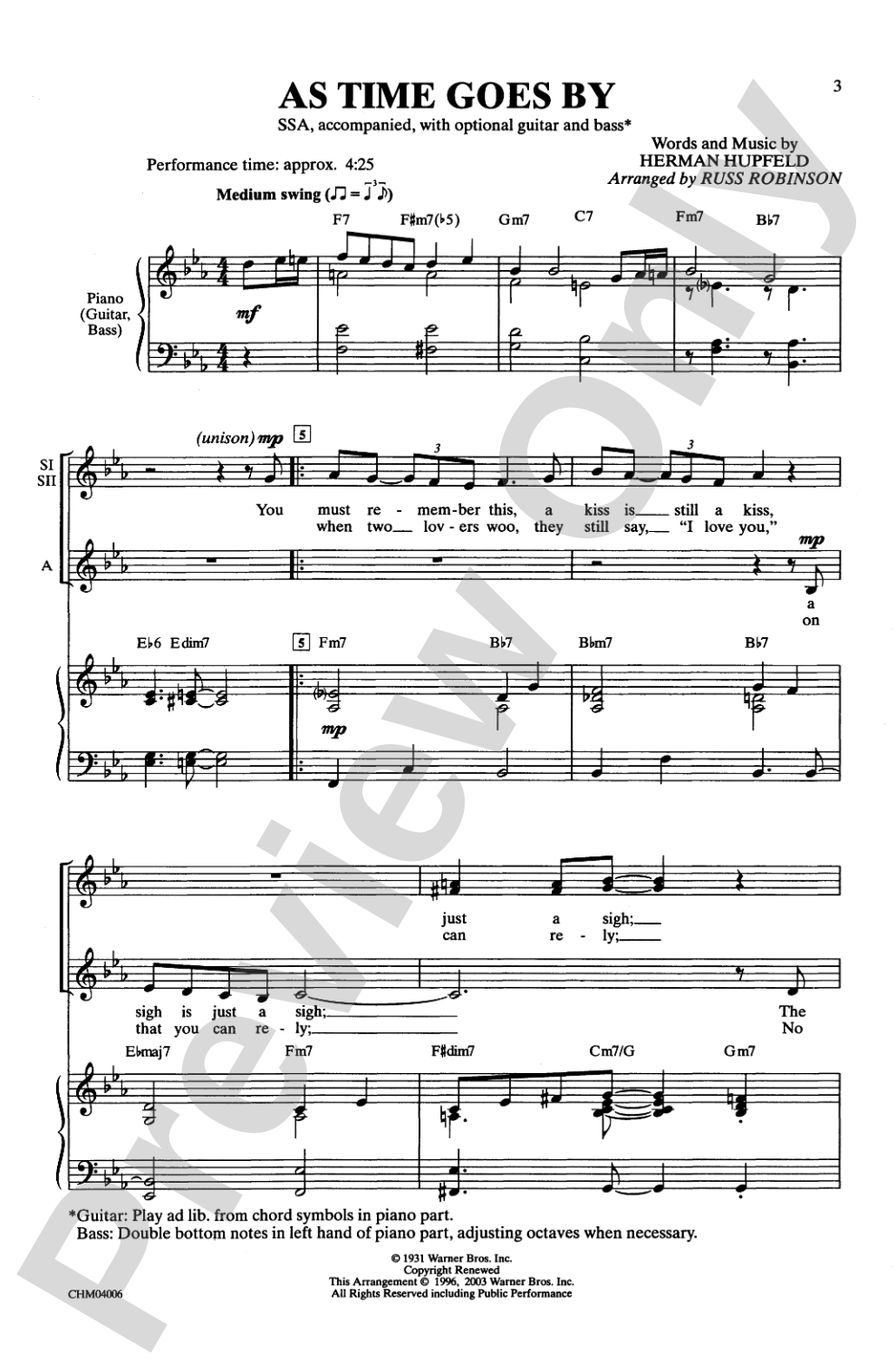 As Time Goes By: SSA Choral Octavo