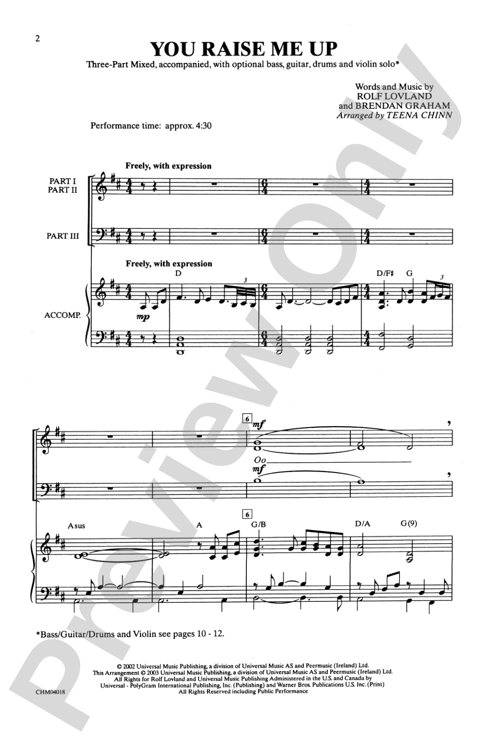 You Raise Me Up (as recorded by Josh Groban): 3-Part Mixed Choral Octavo