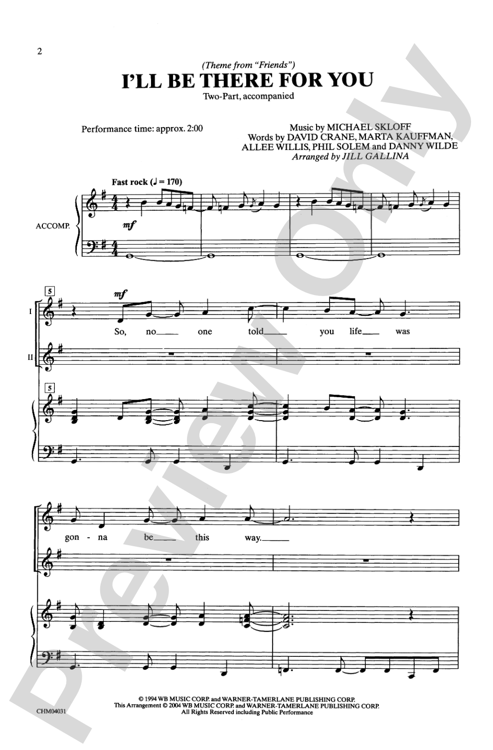 I'll Be There for You (Theme from "Friends"): 2-Part Choral Octavo