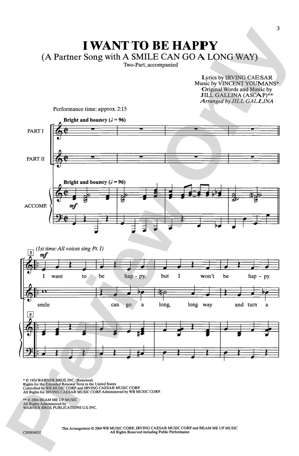 I Want to Be Happy: 2-Part Choral Octavo