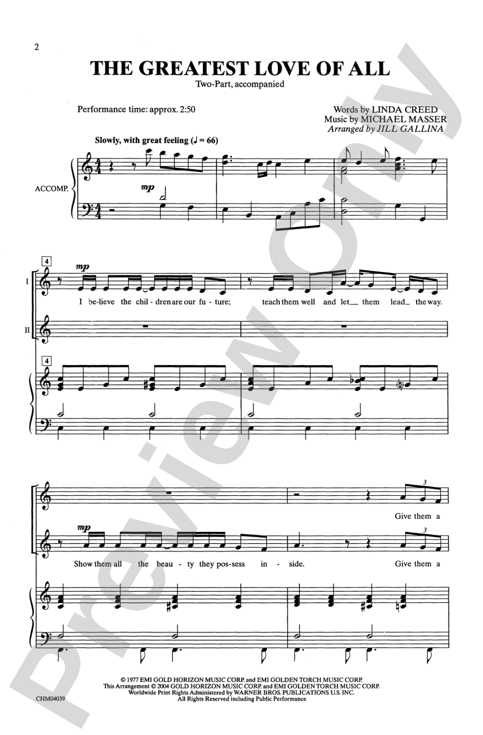 The Greatest Love of All: 2-Part Choral Octavo