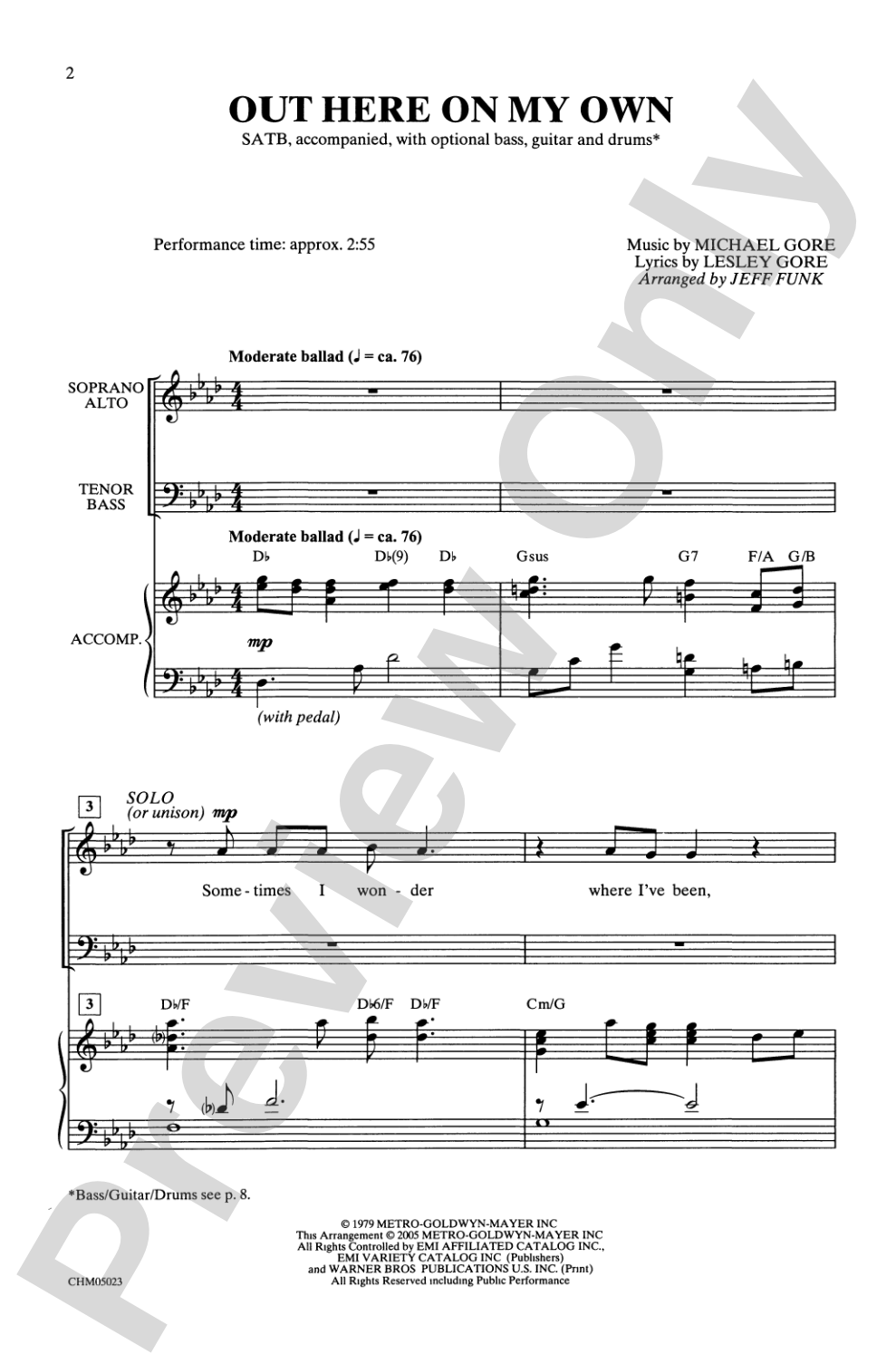 Out Here on My Own (from the motion picture <i>Fame</i>): SATB Choral Octavo