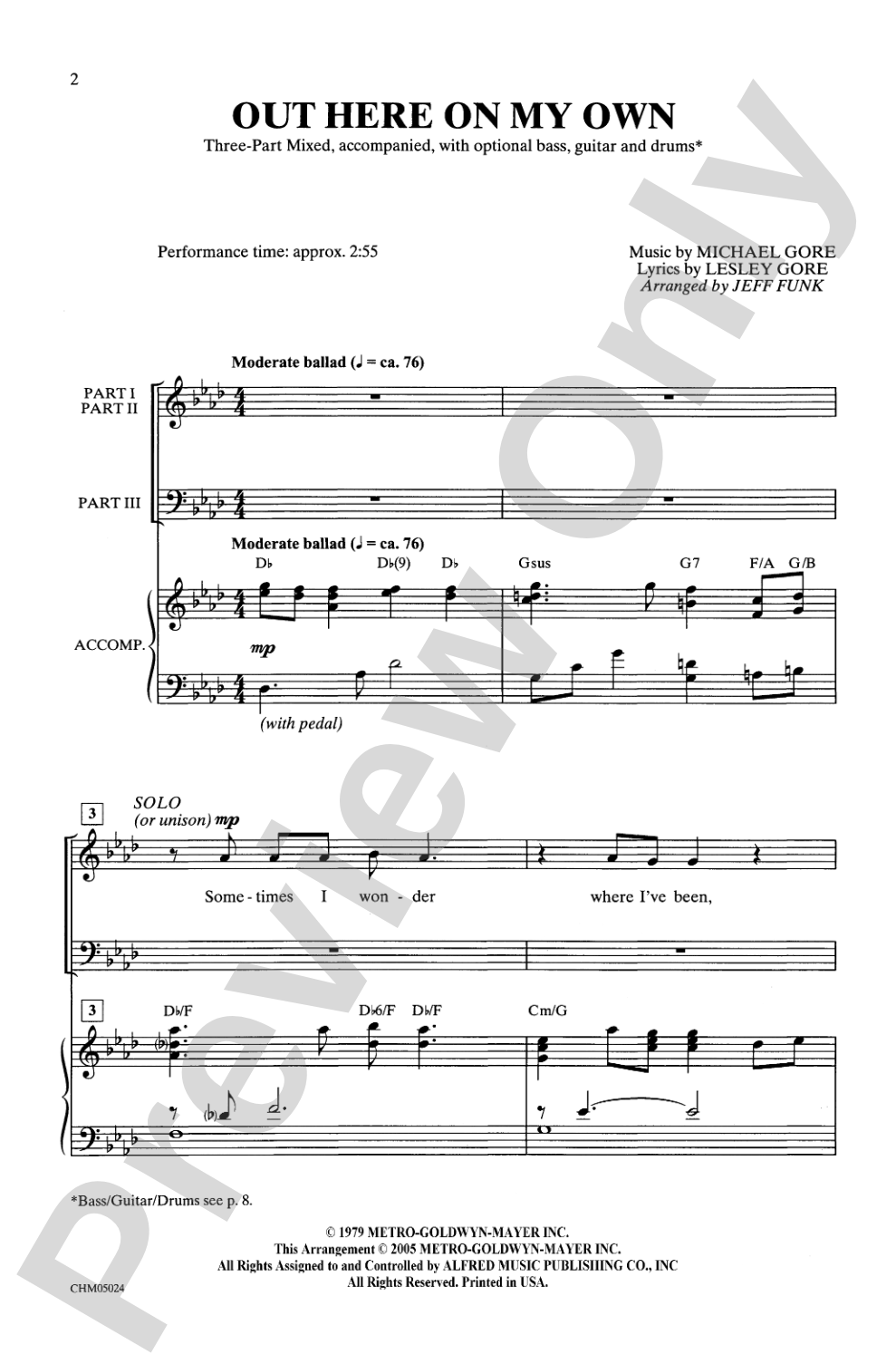 Out Here on My Own (from the motion picture <i>Fame</i>): 3-Part Mixed Choral Octavo