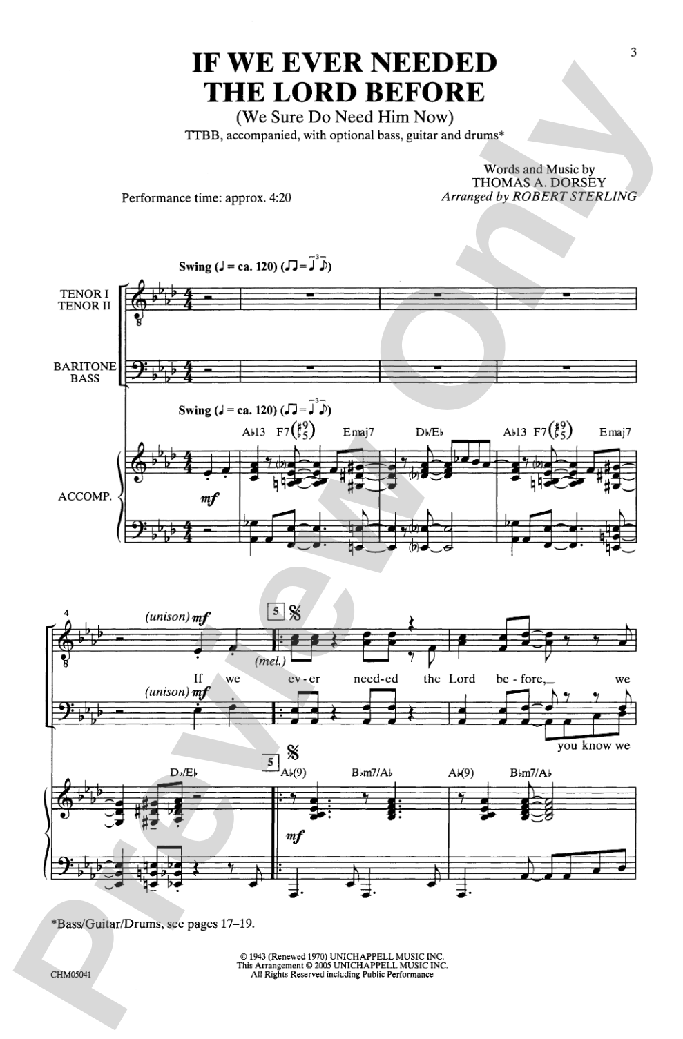 If We Ever Needed the Lord Before (We Sure Do Need Him Now): TTBB Choral Octavo