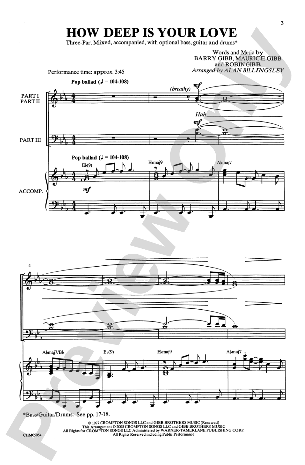 How Deep Is Your Love: 3-Part Mixed Choral Octavo