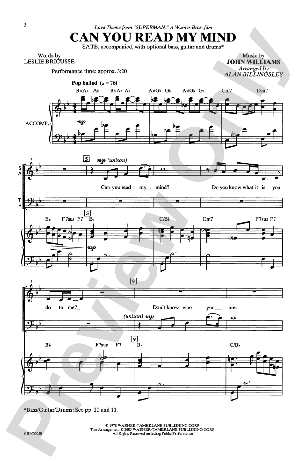 Can You Read My Mind? (from <I>Superman</I>): SATB Choral Octavo