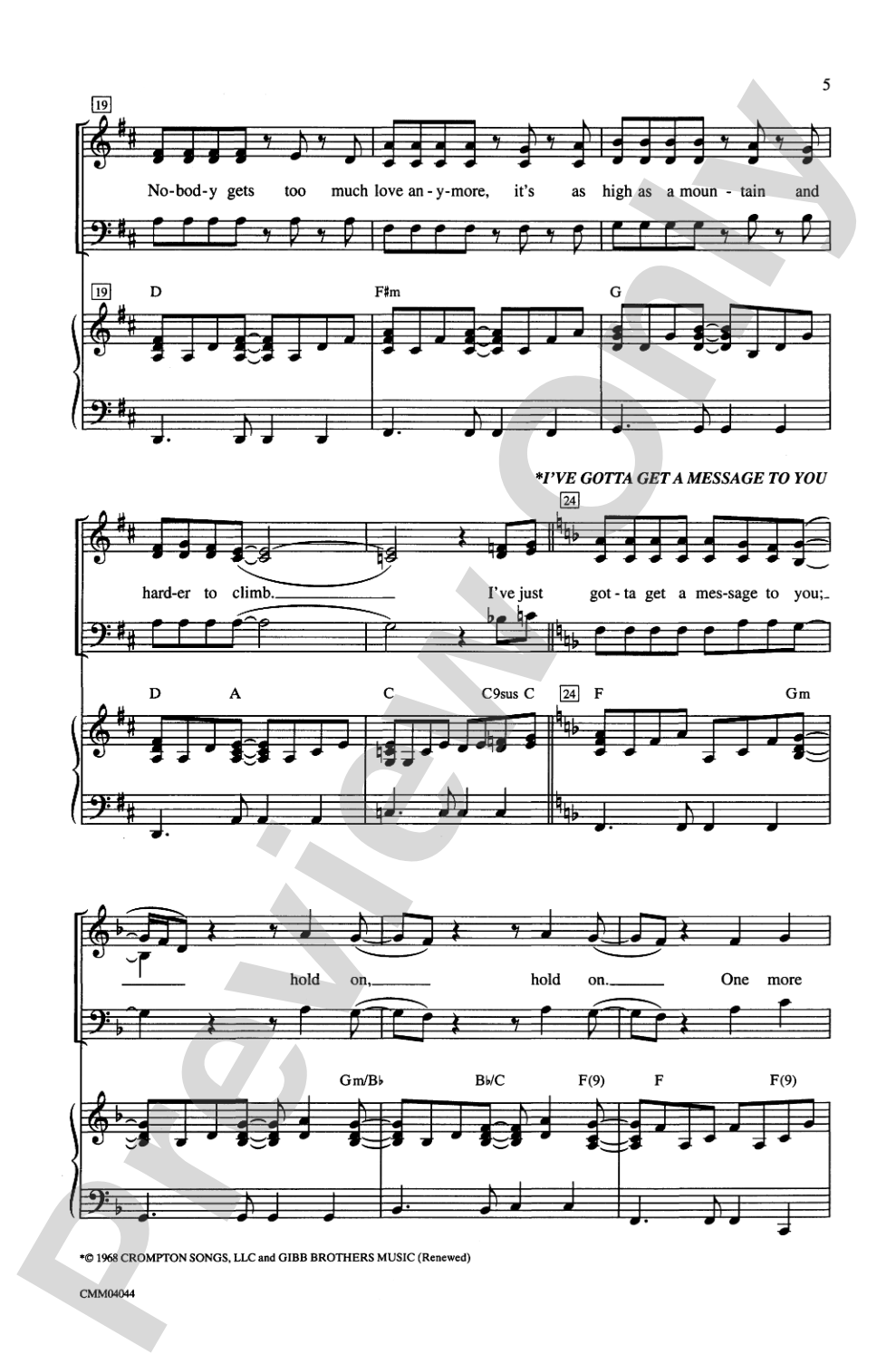Stayin' Alive (A Medley of Hit Songs Recorded by the Bee Gees): 3-Part Mixed Choral Octavo
