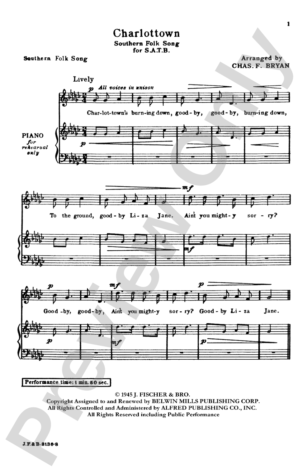 Charlottown: SATB, <I>a cappella</I> Choral Octavo