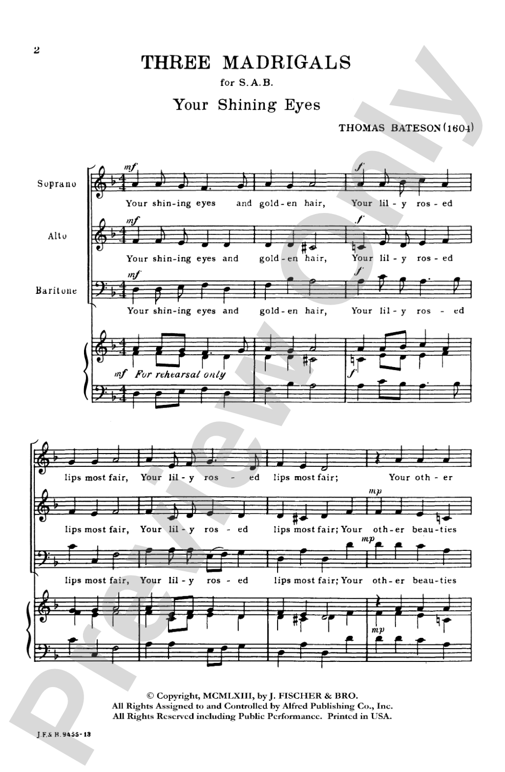 Madrigals (from the XVIIth Century): SAB, <I>a cappella</I> Set I - (3) Choral Octavo