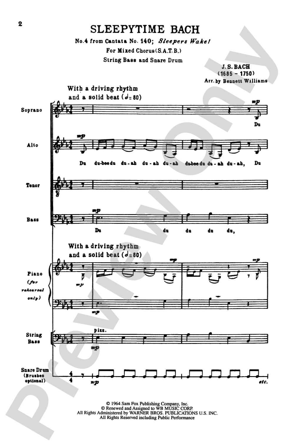 Sleepytime Bach (<I>Sleepers Wake,</I> Cantata 140): SATB Choral Octavo