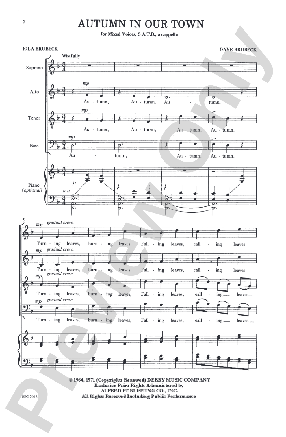 Autumn in Our Town (from <I>Four New England Pieces</I>): SATB, <I>a cappella</I> Choral Octavo