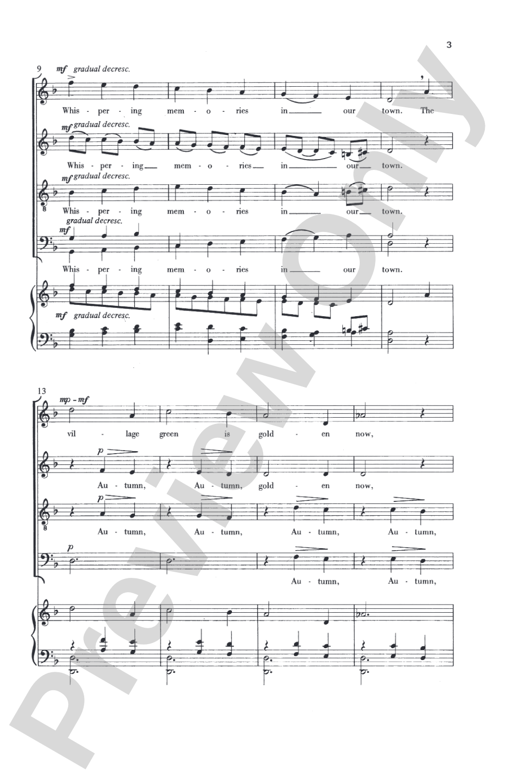 Autumn in Our Town (from <I>Four New England Pieces</I>): SATB, <I>a cappella</I> Choral Octavo