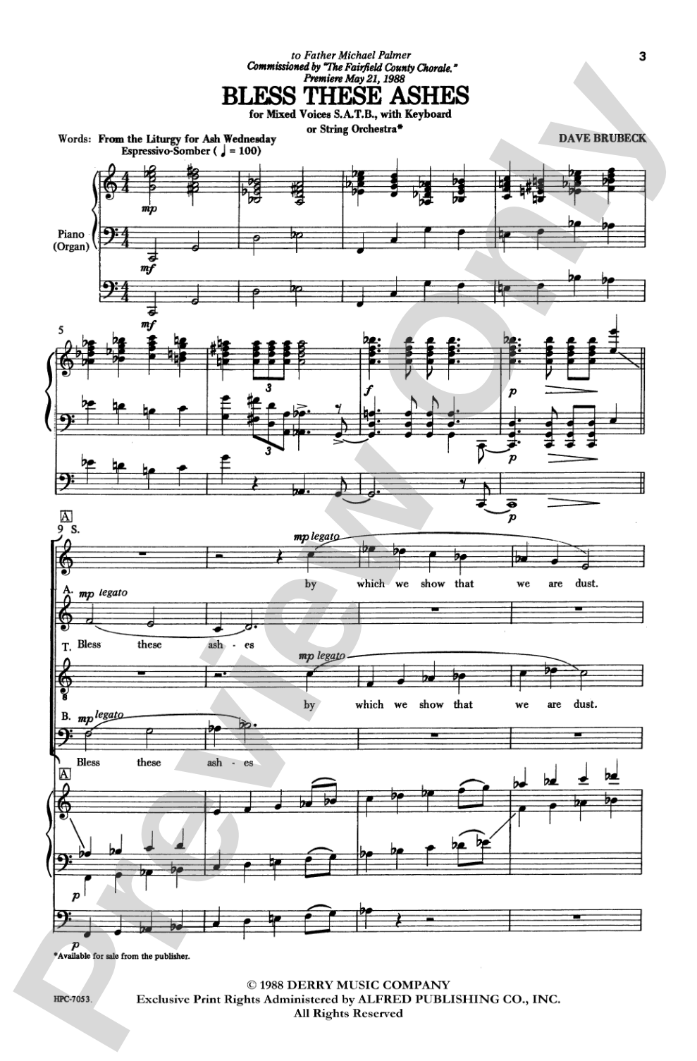 Bless These Ashes (from <I>Lenten Triptych</I>): SATB Choral Octavo