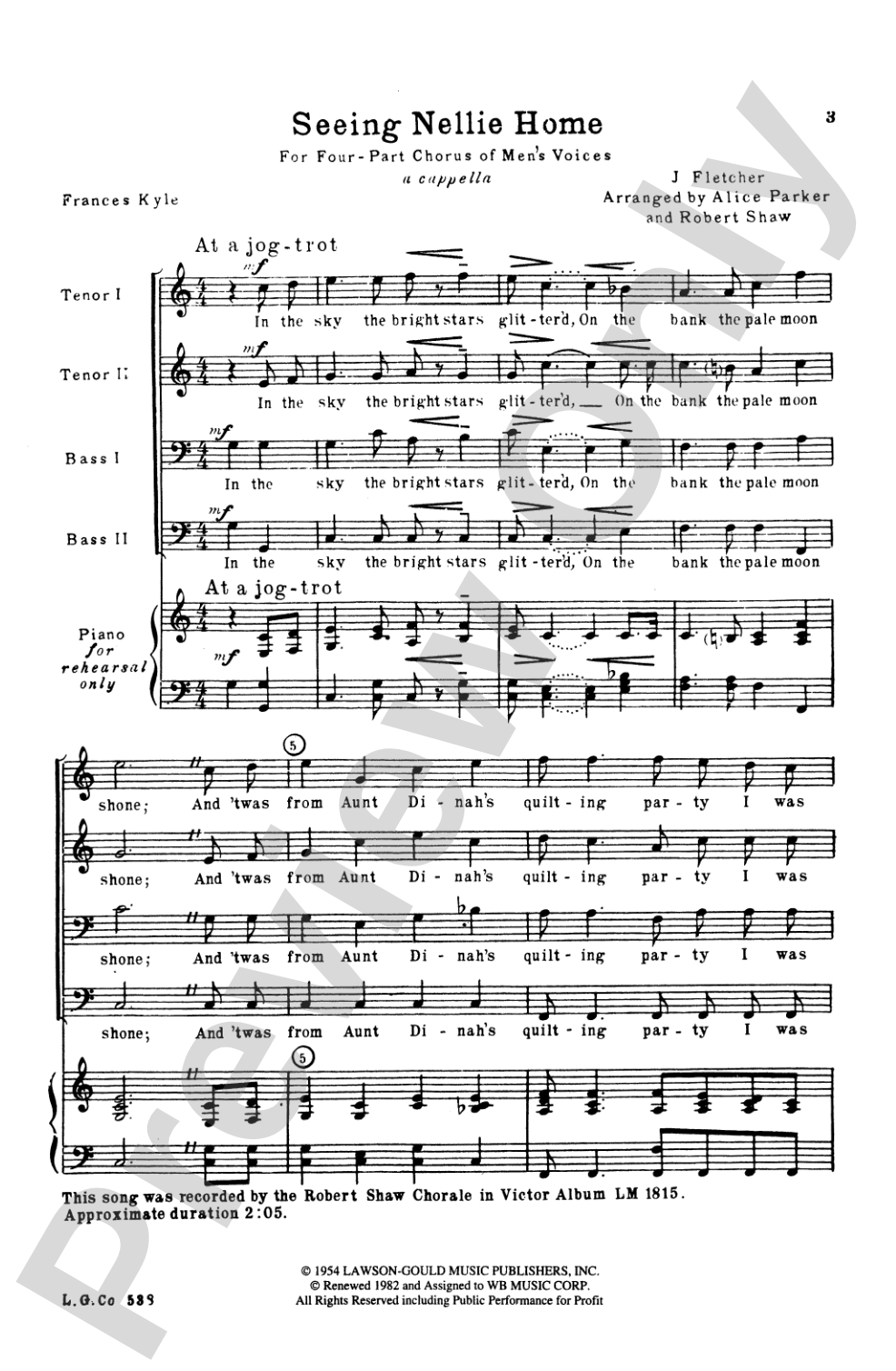 Seeing Nellie Home: TTBB Choral Octavo