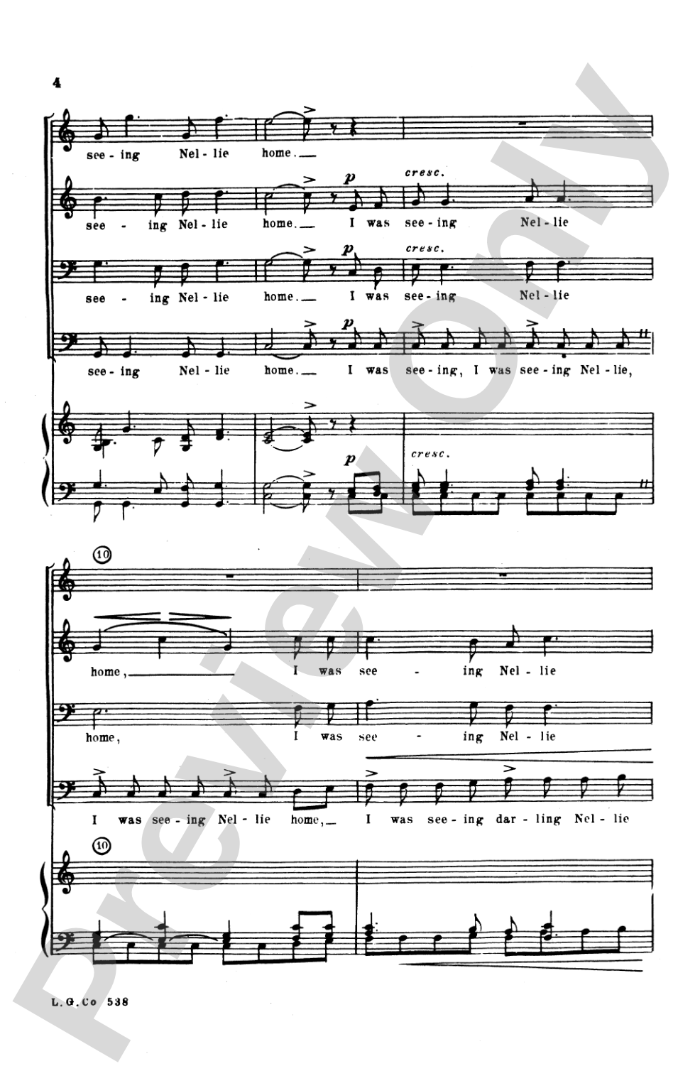 Seeing Nellie Home: TTBB Choral Octavo