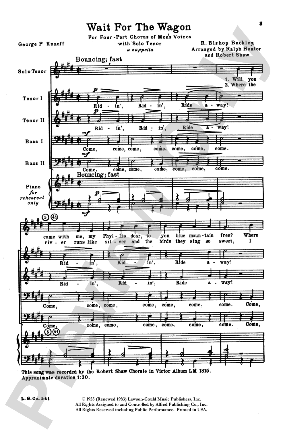 Wait for the Wagon: TTBB Choral Octavo