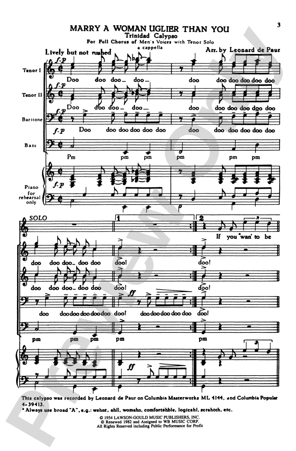 Marry a Woman Uglier Than You: TTBB Choral Octavo