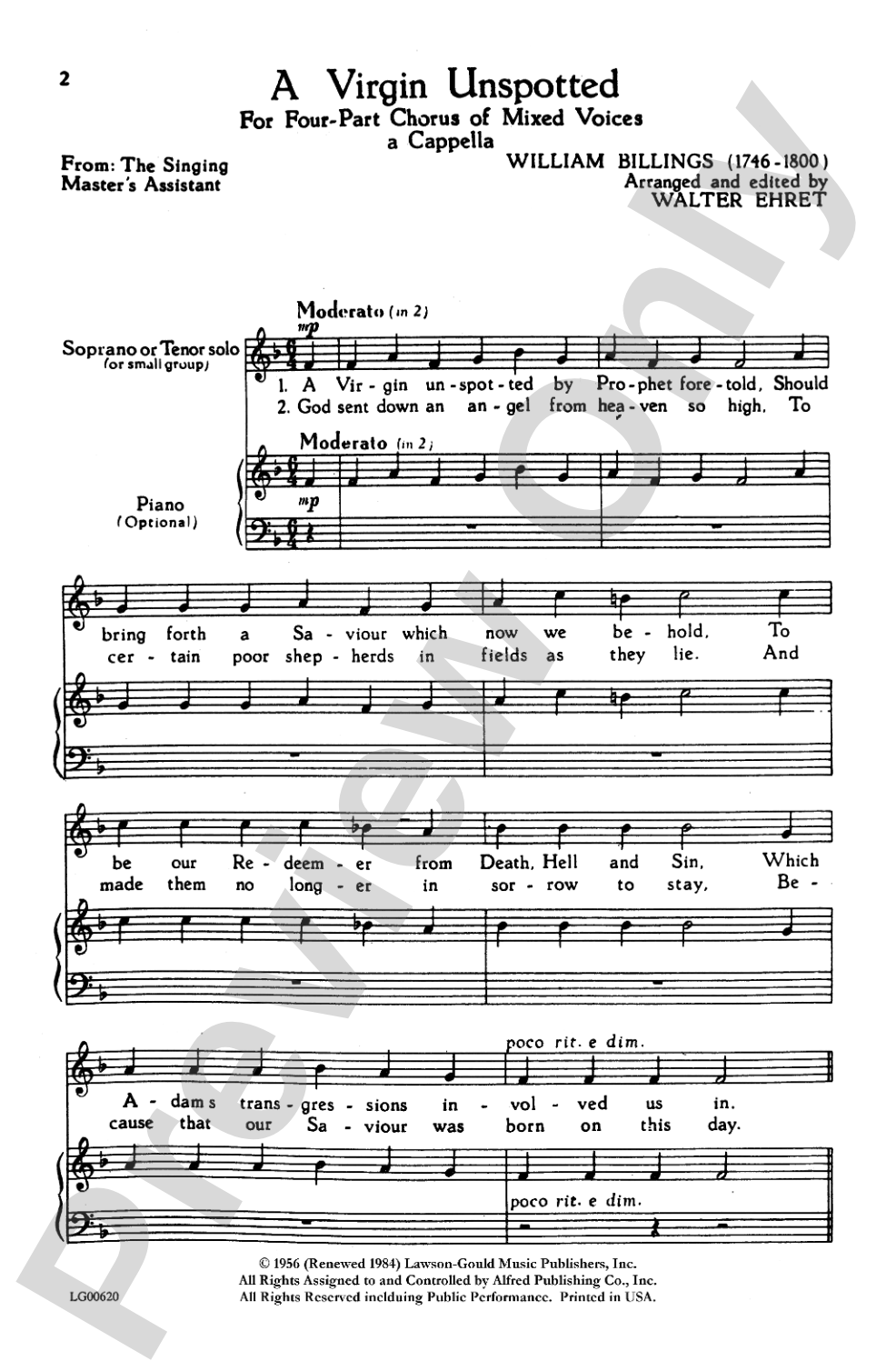 A Virgin Unspotted: SATB, <I>a cappella</I> Choral Octavo