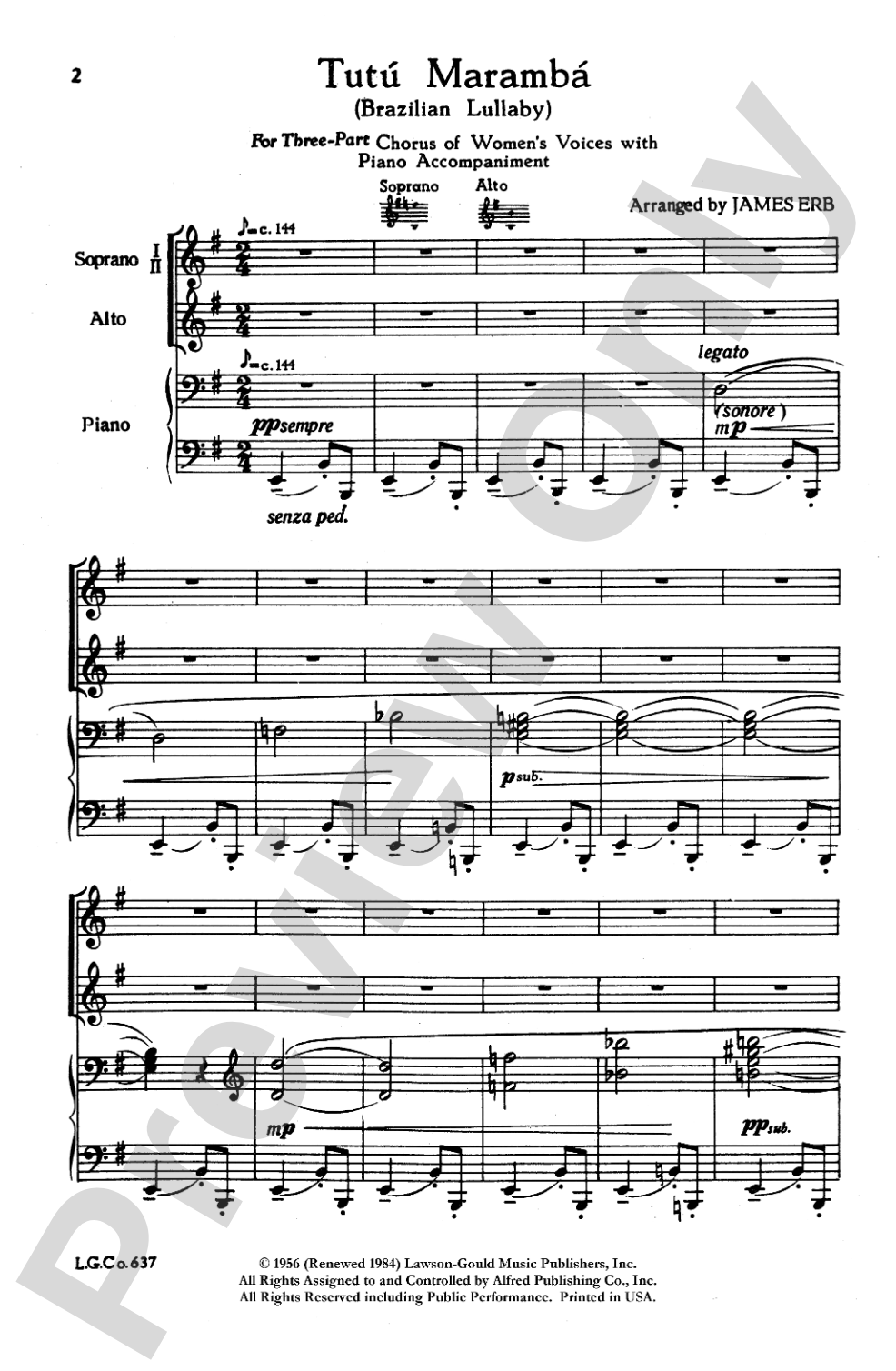 Tutu Maramba (Brazilian Lullaby): SSA Choral Octavo