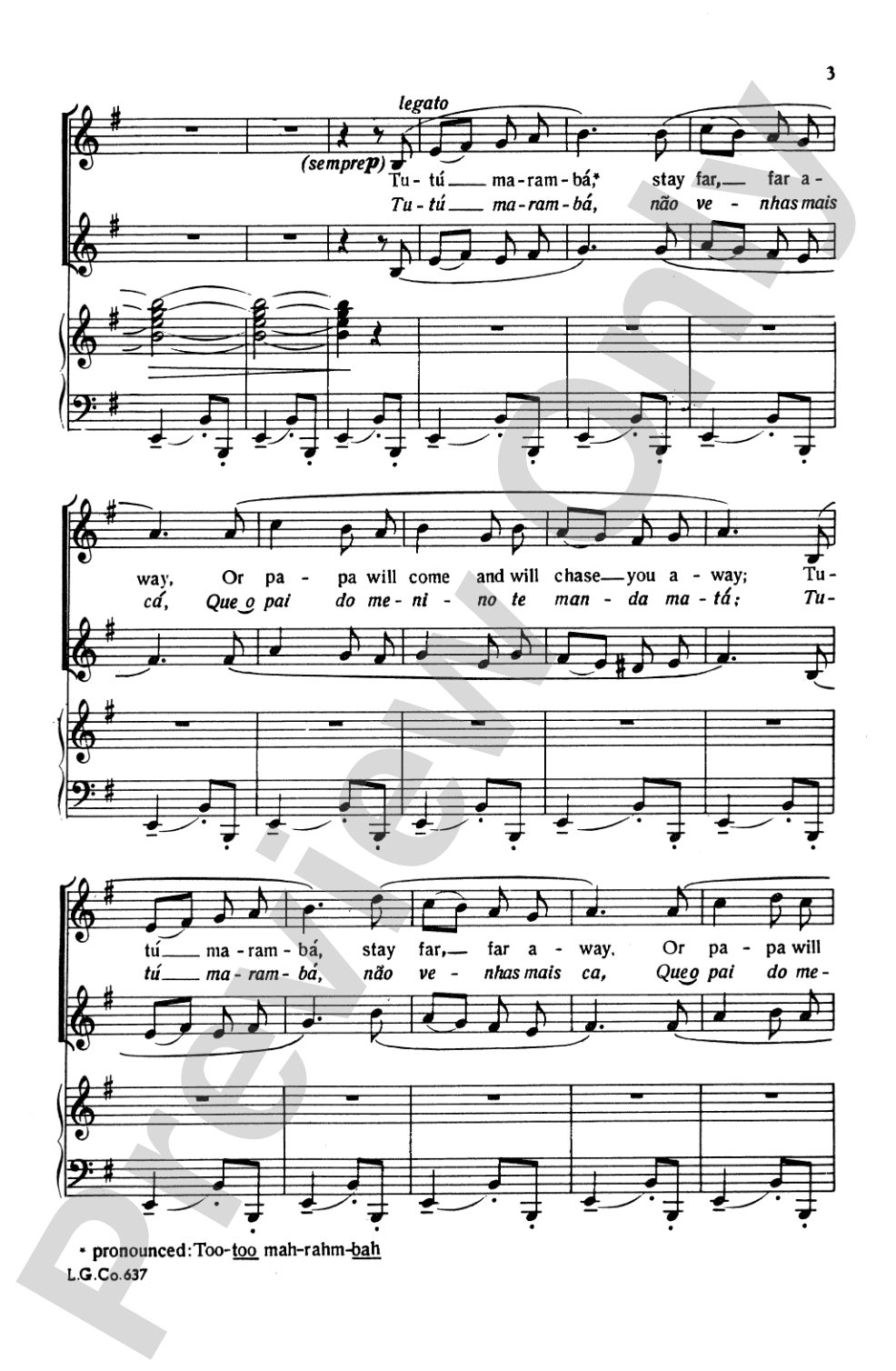 Tutu Maramba (Brazilian Lullaby): SSA Choral Octavo