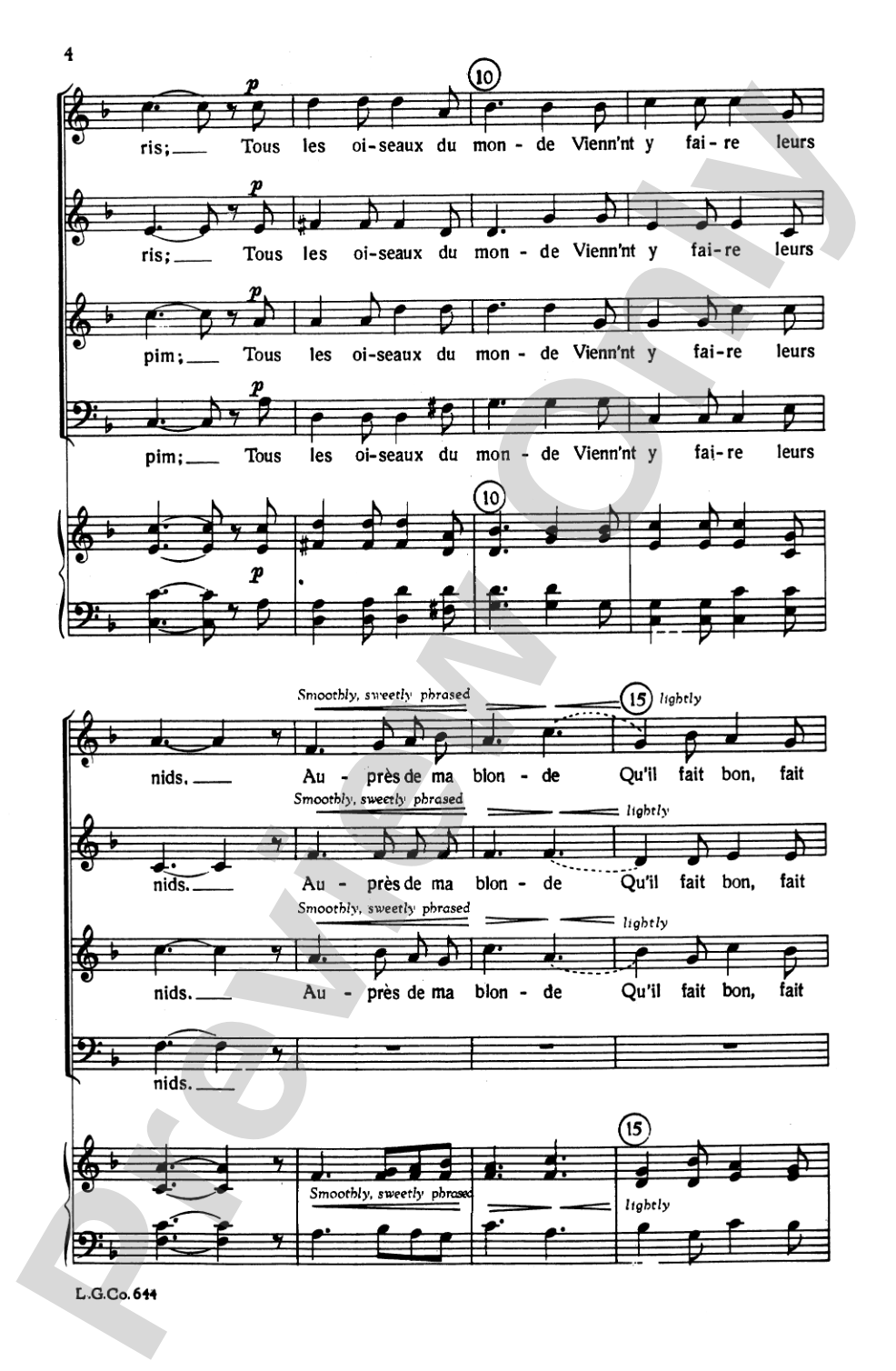 Aupres de ma Blonde: SATB Choral Octavo