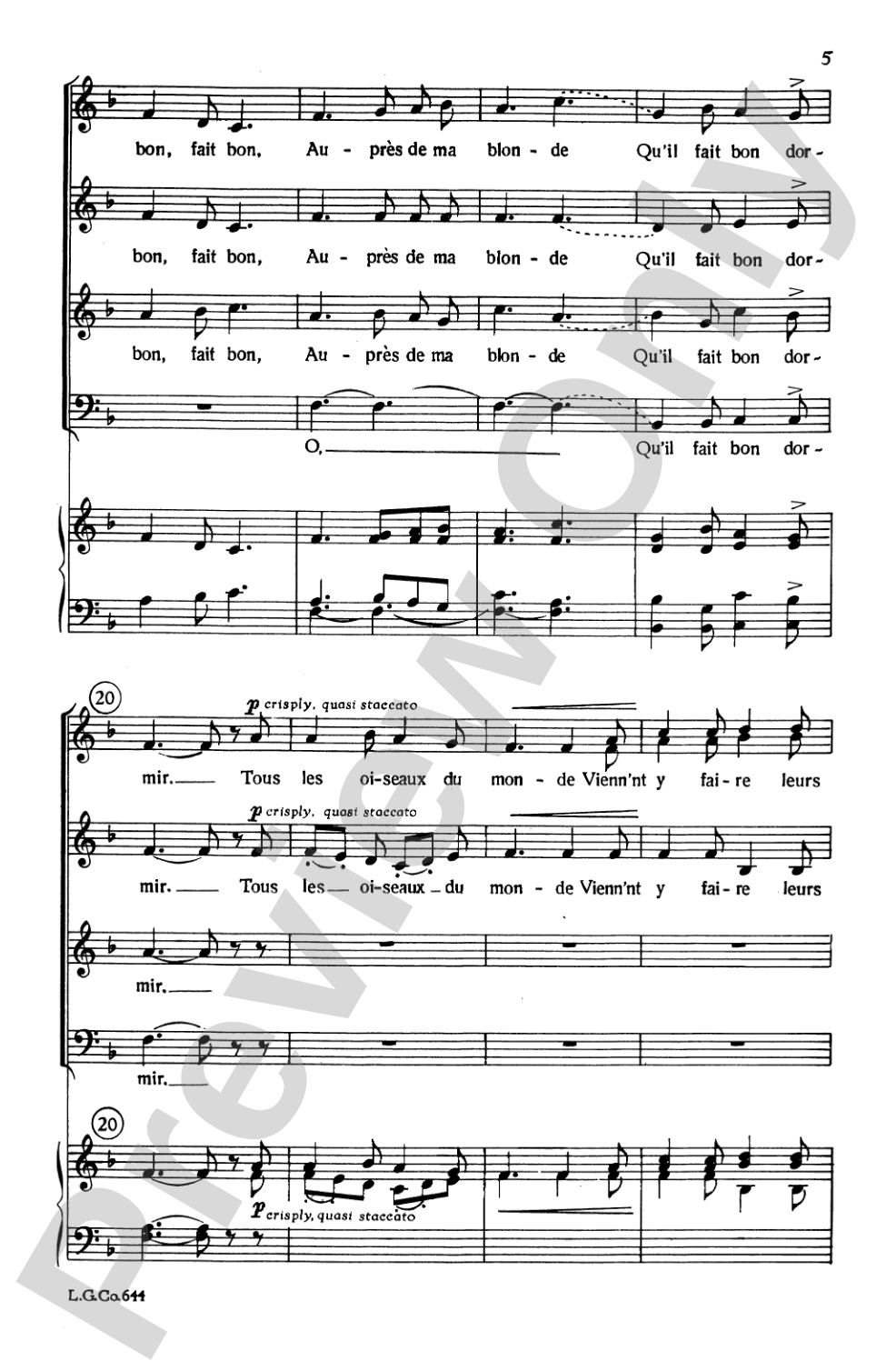 Aupres de ma Blonde: SATB Choral Octavo