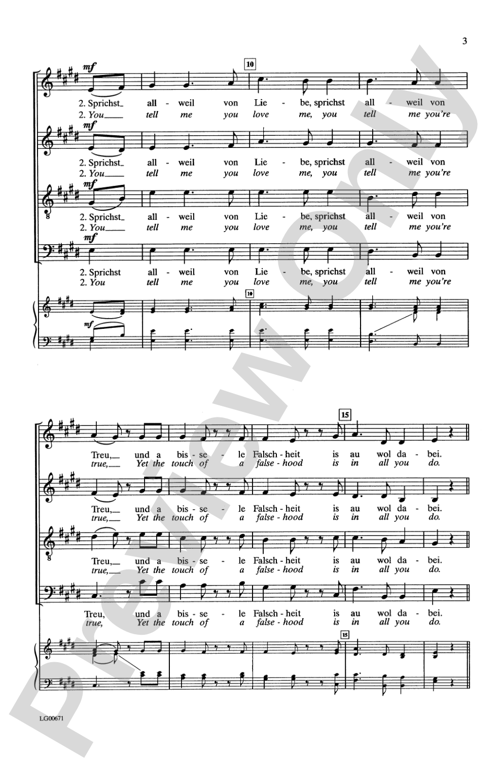 Da Unten Im Tale / In Stiller Nacht (Down Low in the Valley / The Still of Night): SATB, <I>a cappella</I> Choral Octavo