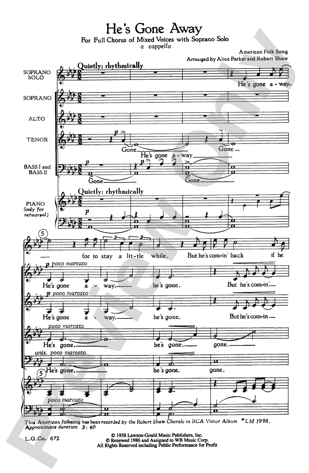He's Gone Away: SATB Choral Octavo