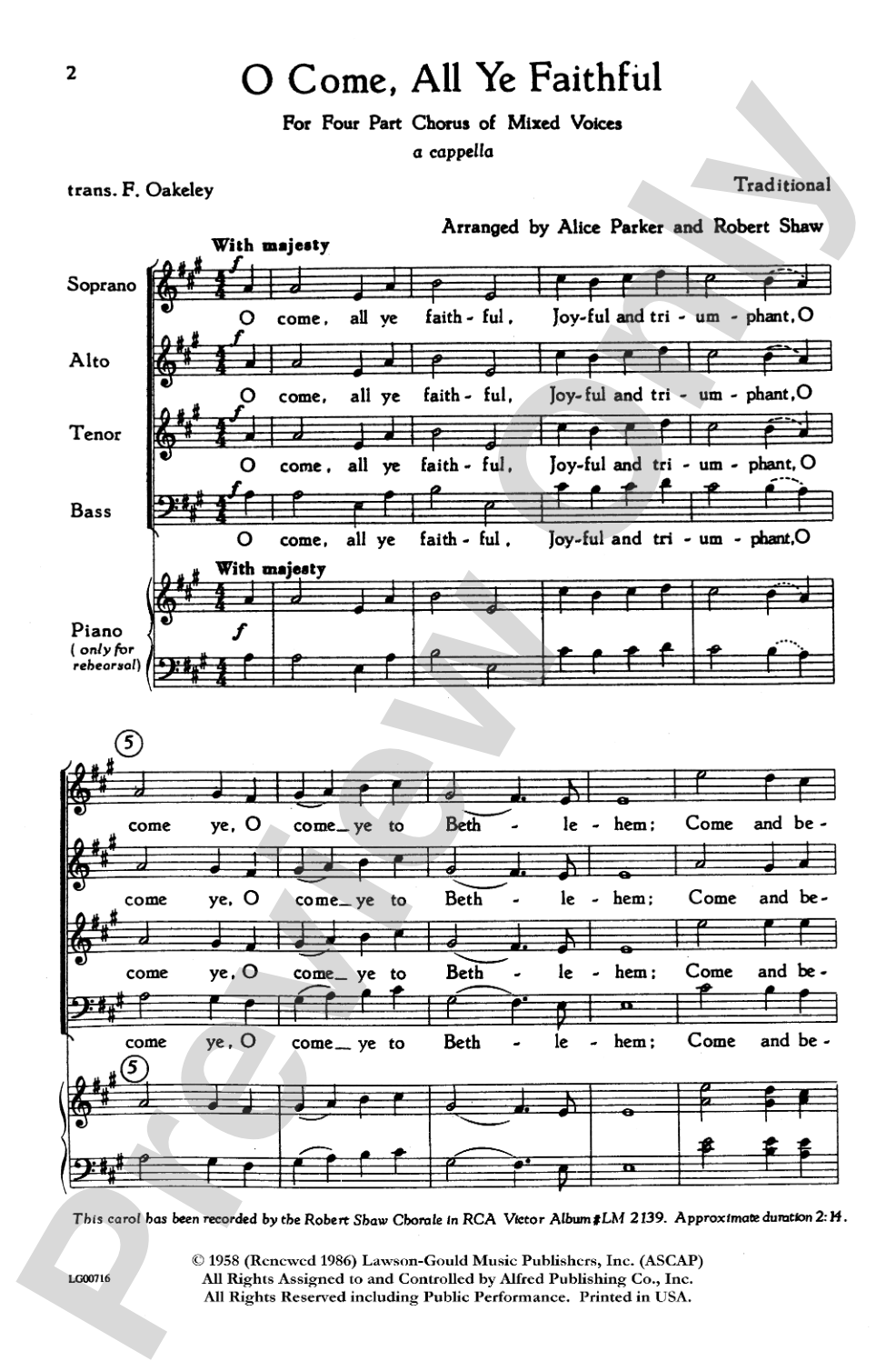 O Come, All Ye Faithful: SATB Choral Octavo