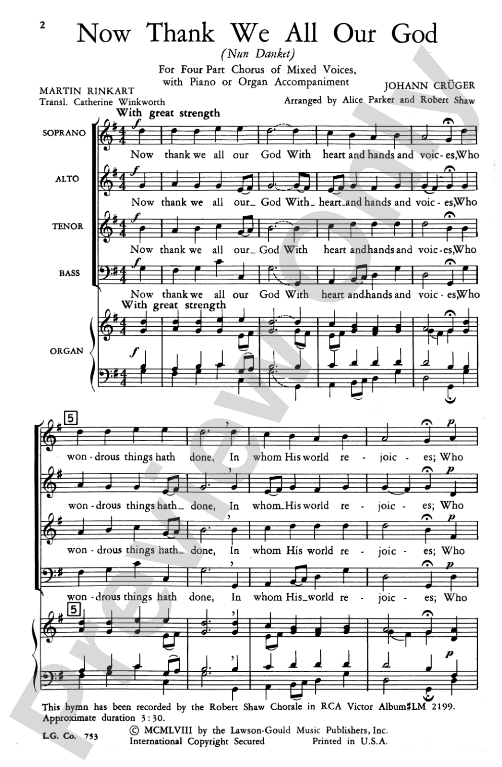Now Thank We All Our God: SATB Choral Octavo
